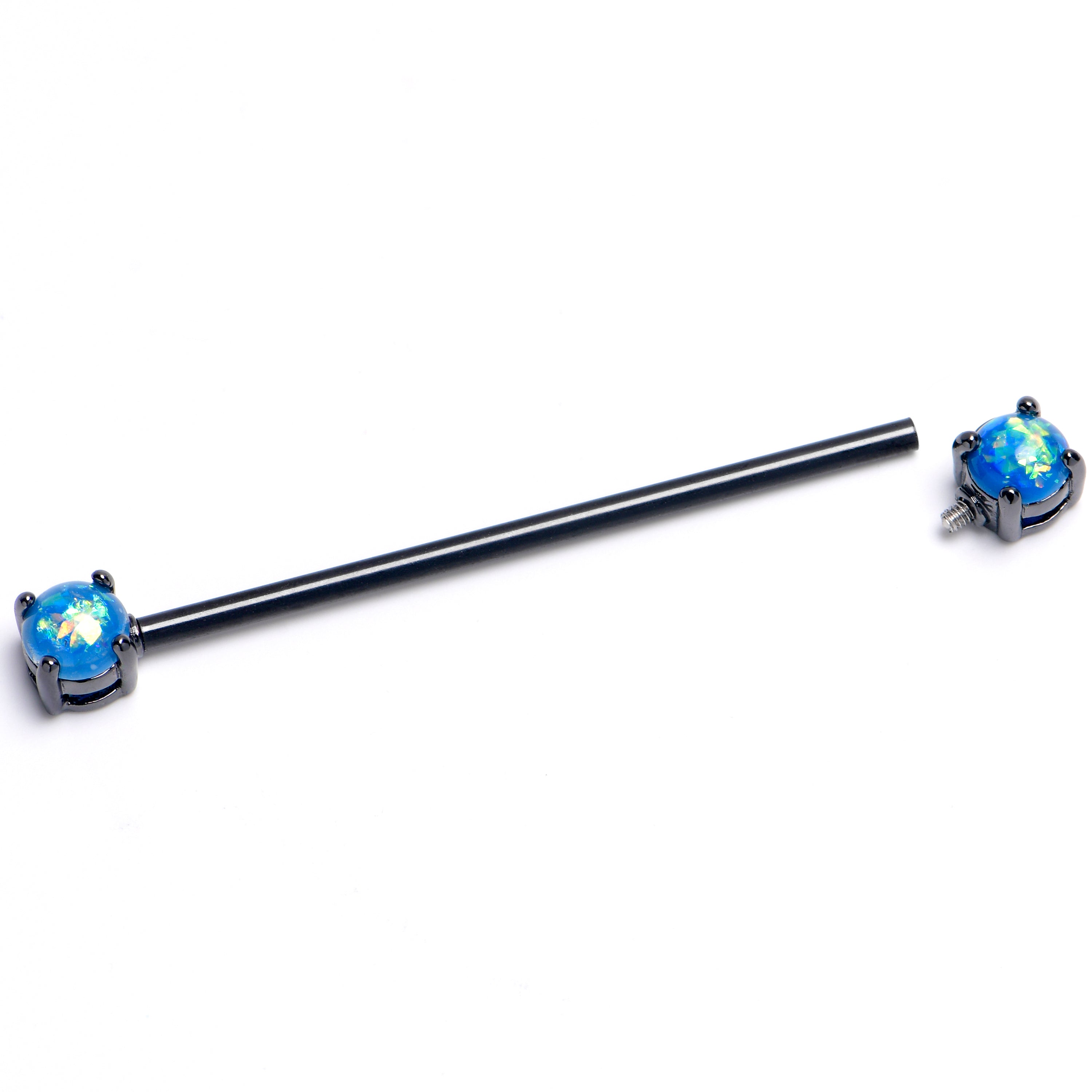 14G Blue Faux Opal Black Internally Threaded Industrial Barbell 38mm