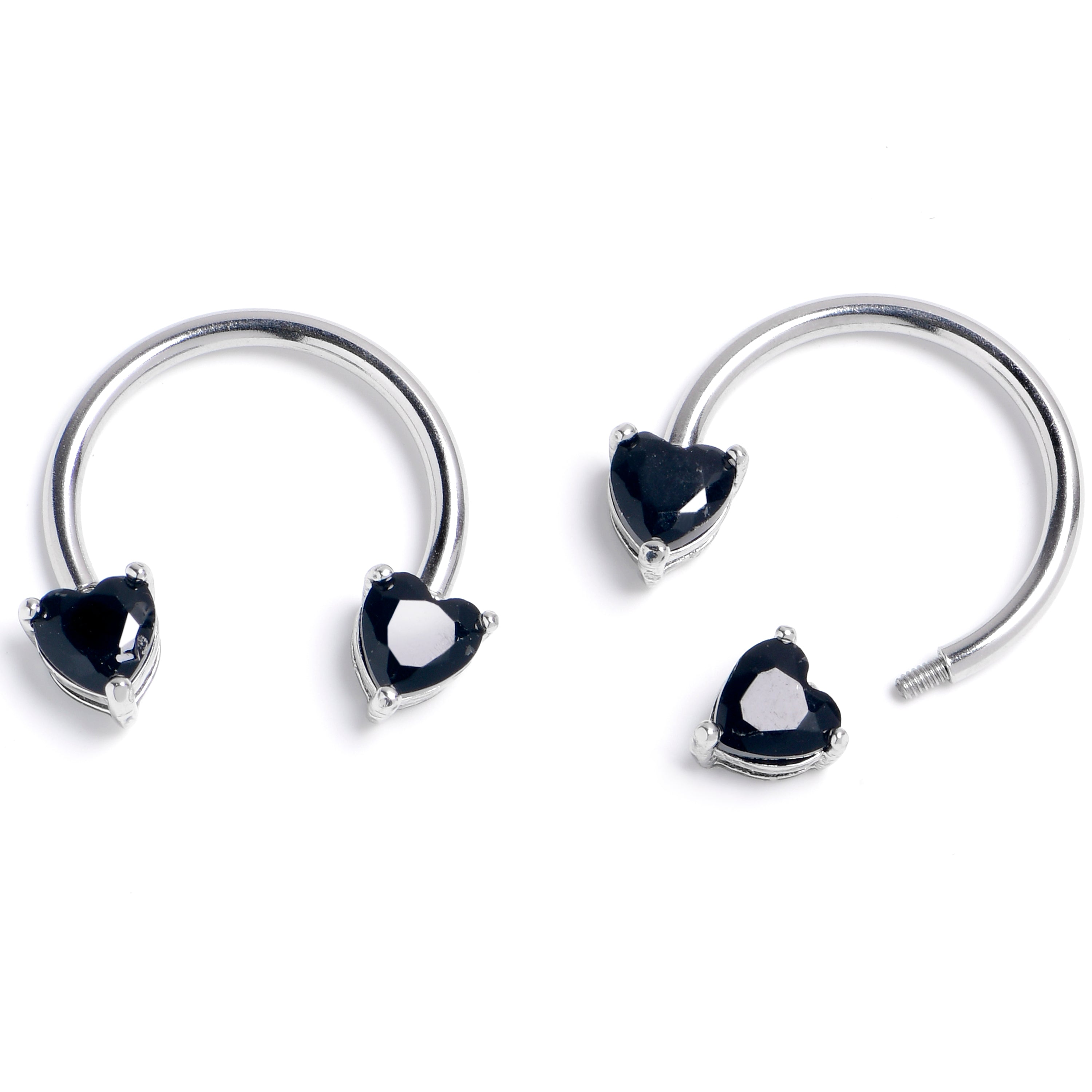 14G 9/16 Black CZ Gem Heart Internally Threaded Horseshoe Set