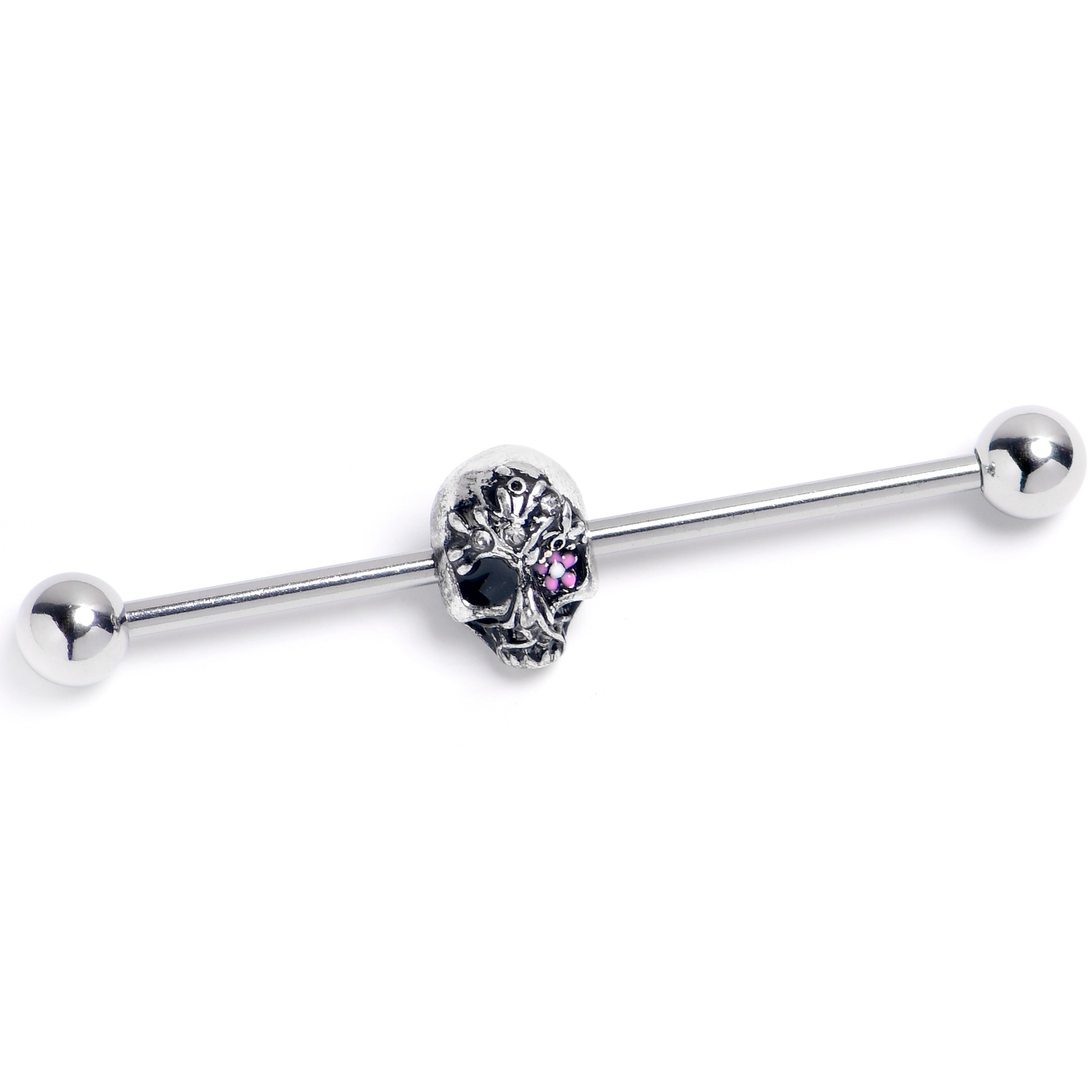 14G Clear Gem Stylish Skull Halloween Industrial Barbell 38mm