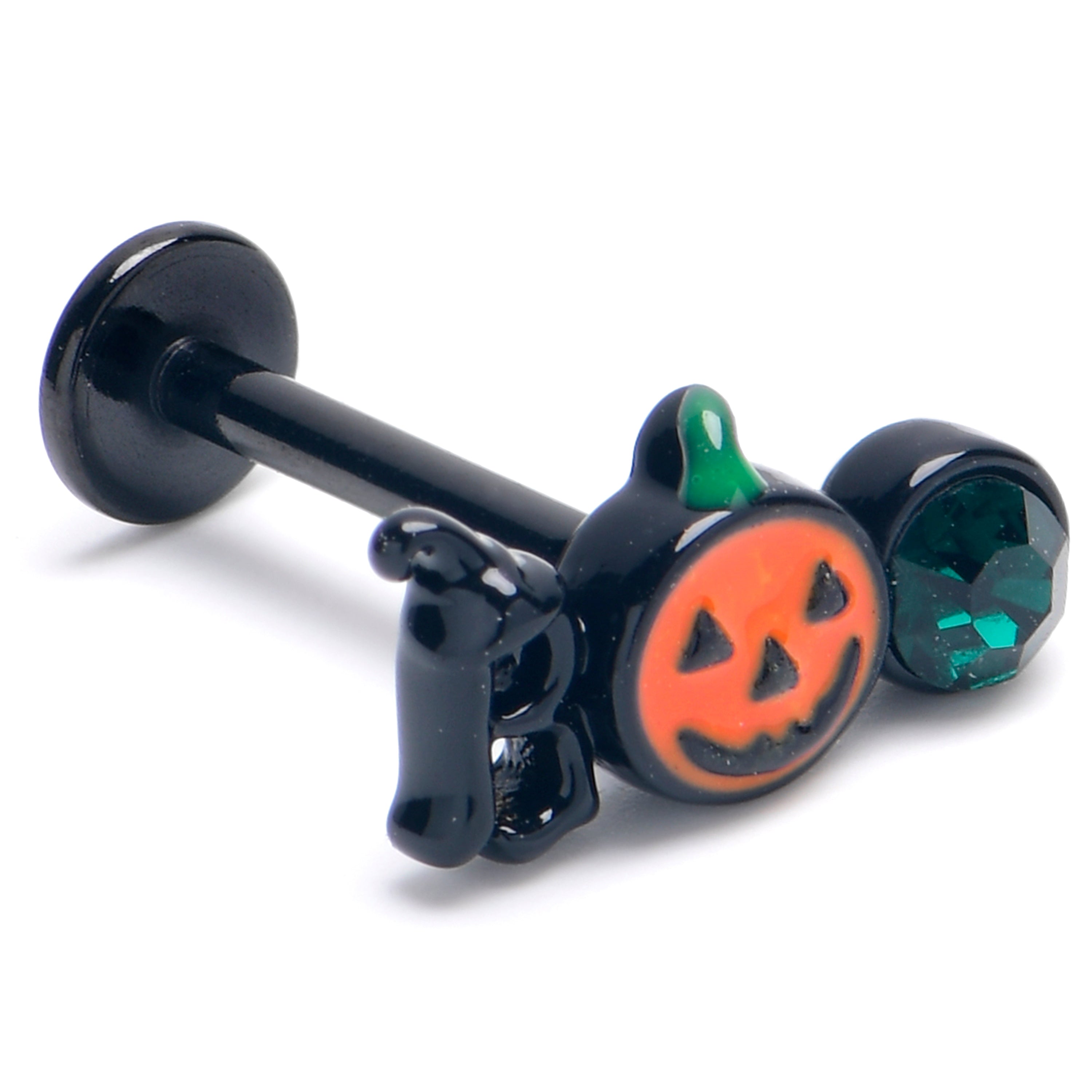 16G 5/16 Green Gem Black Boo Halloween Labret Monroe Tragus