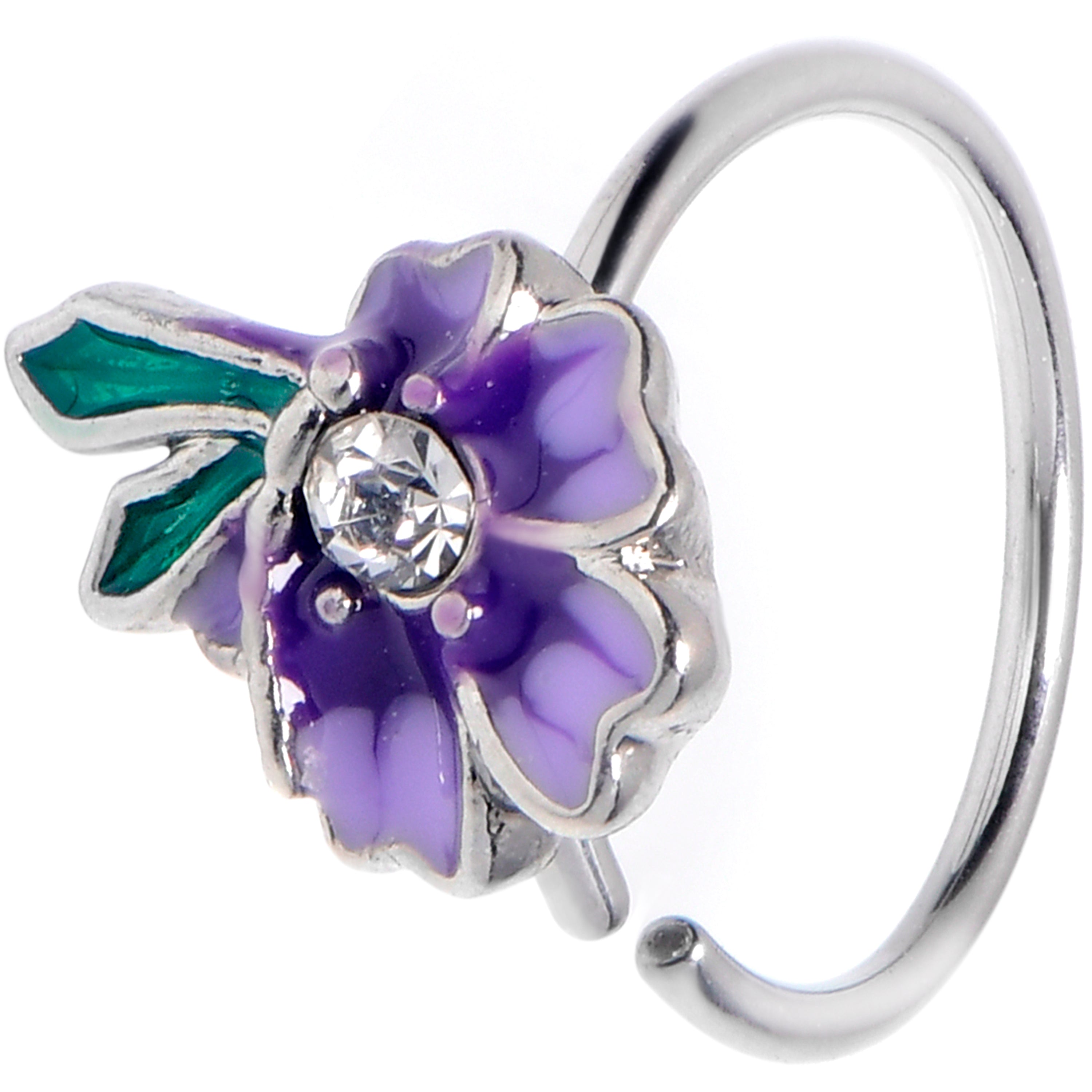 20G 5/16 Clear Gem Faerie Flower Purple Nose Hoop