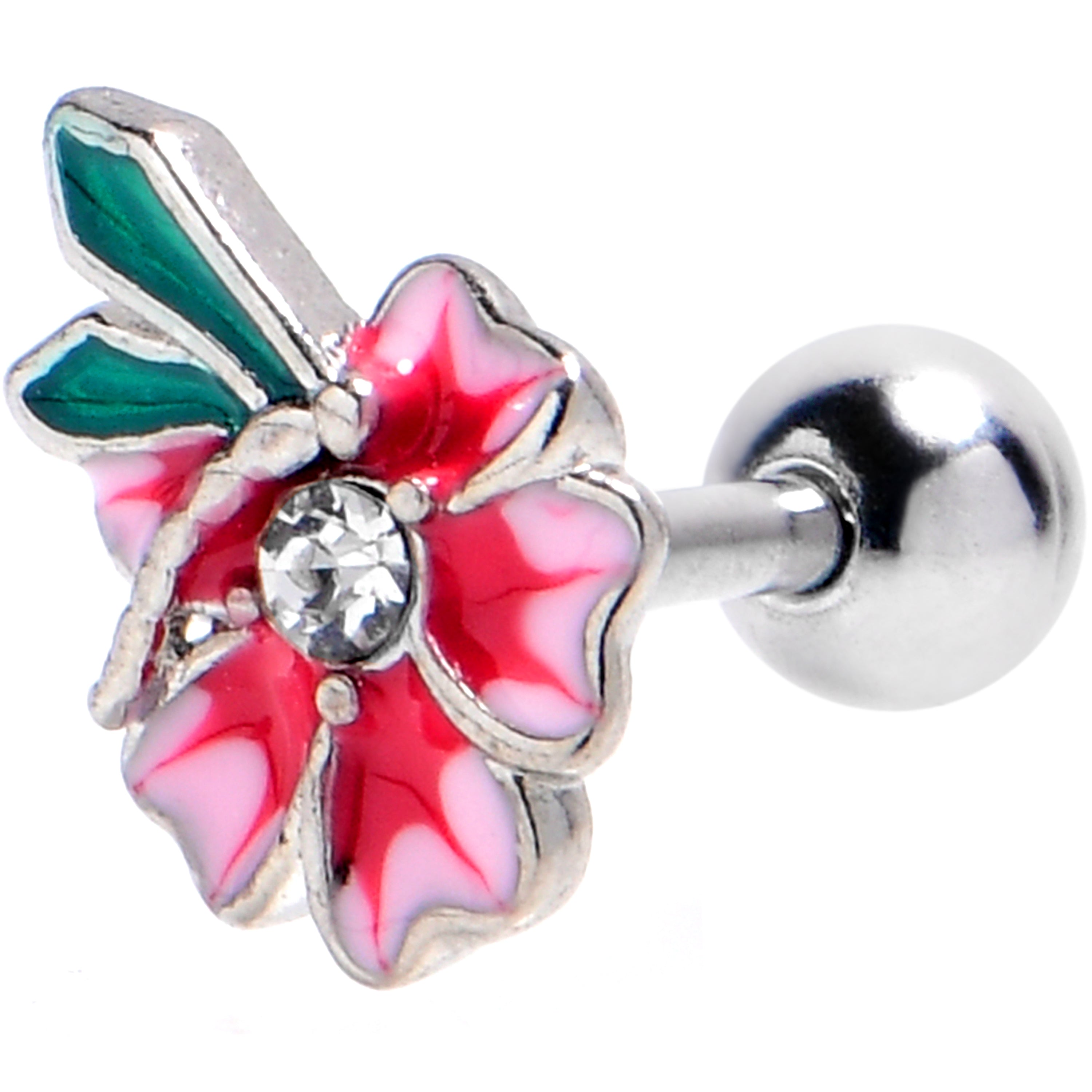 16G 1/4 Clear Gem Faerie Flower Pink Cartilage Tragus Earring