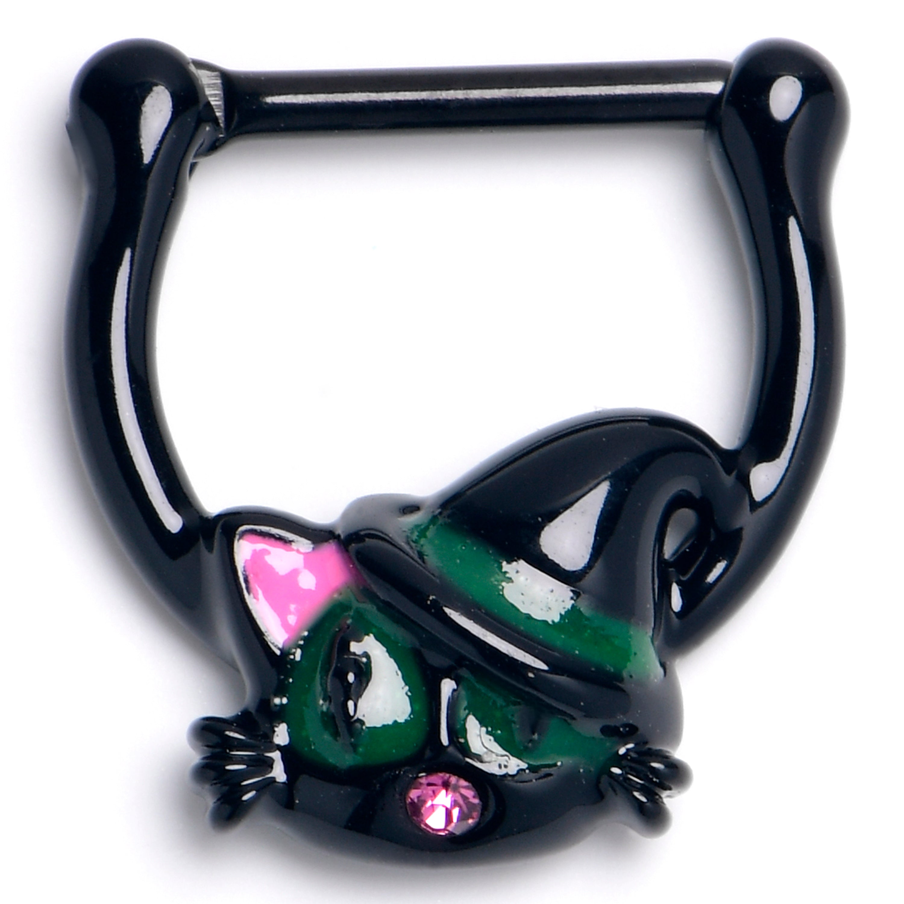 16G 5/16 Pink Gem Black Halloween Hat Cat Cartilage Clicker