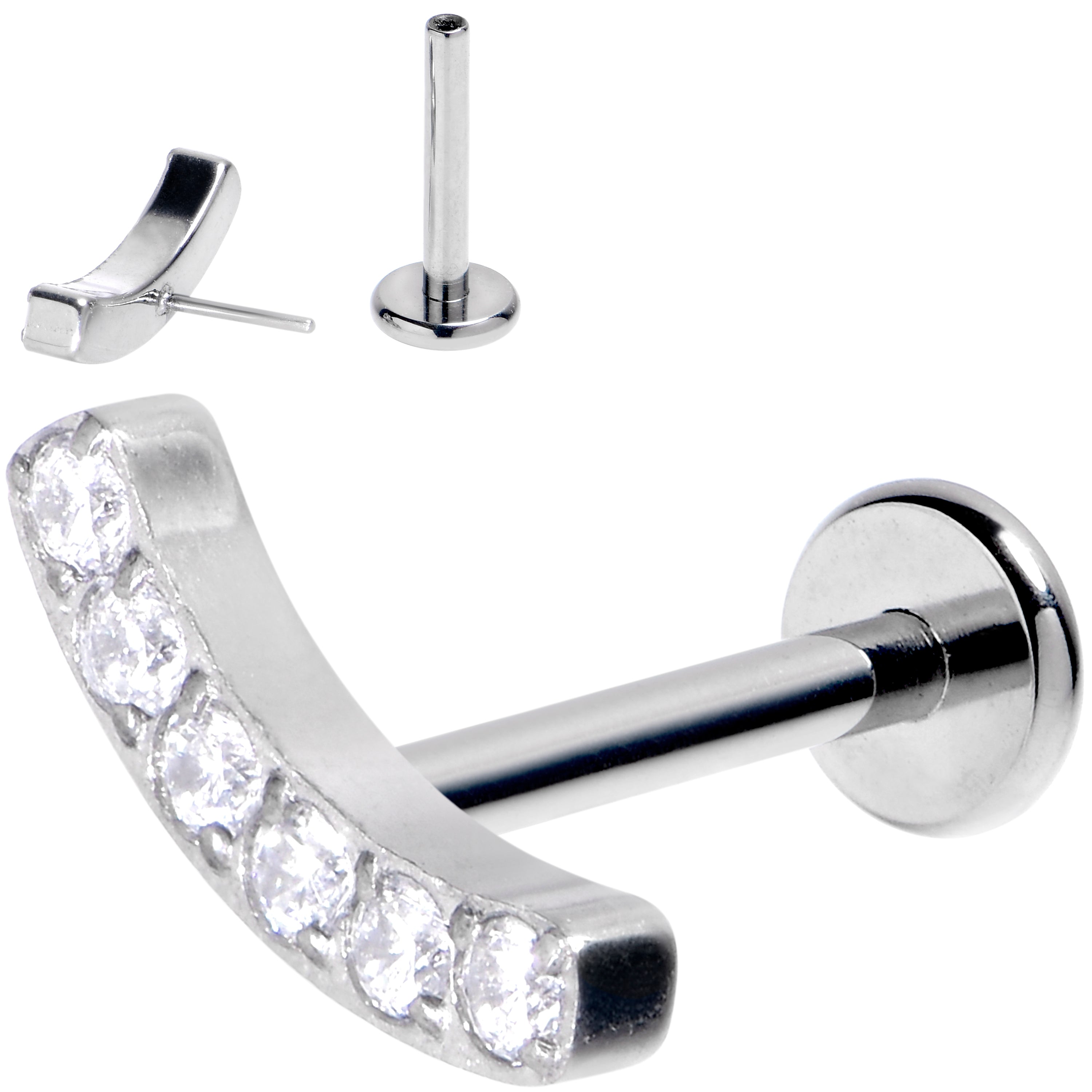 16G 5/16 Clear Gem Arc Grade 23 Titanium Threadless Push In Labret Tragus