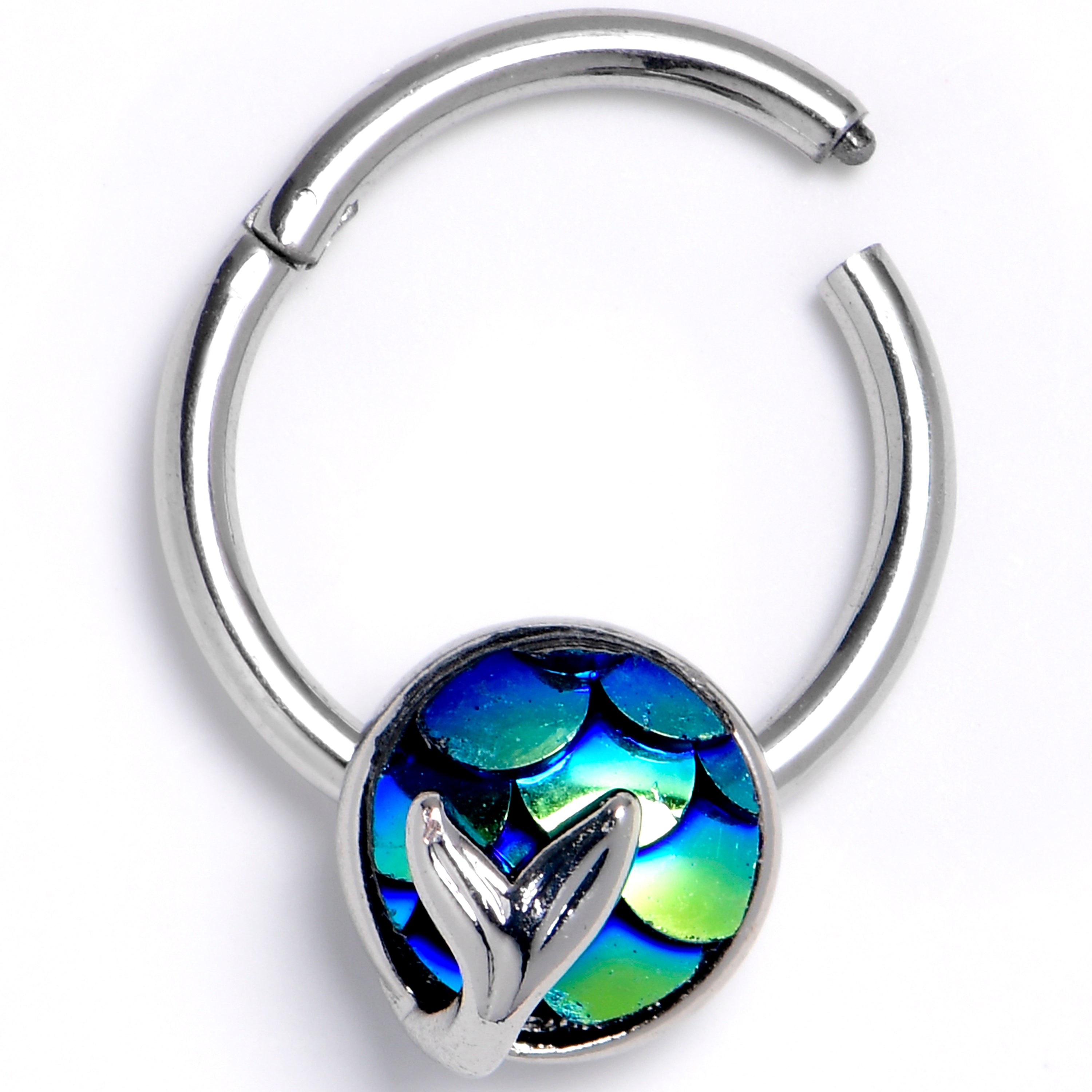 16G 3/8 Mermaid Dark Blue Scale Tail Hinged Segment Ring