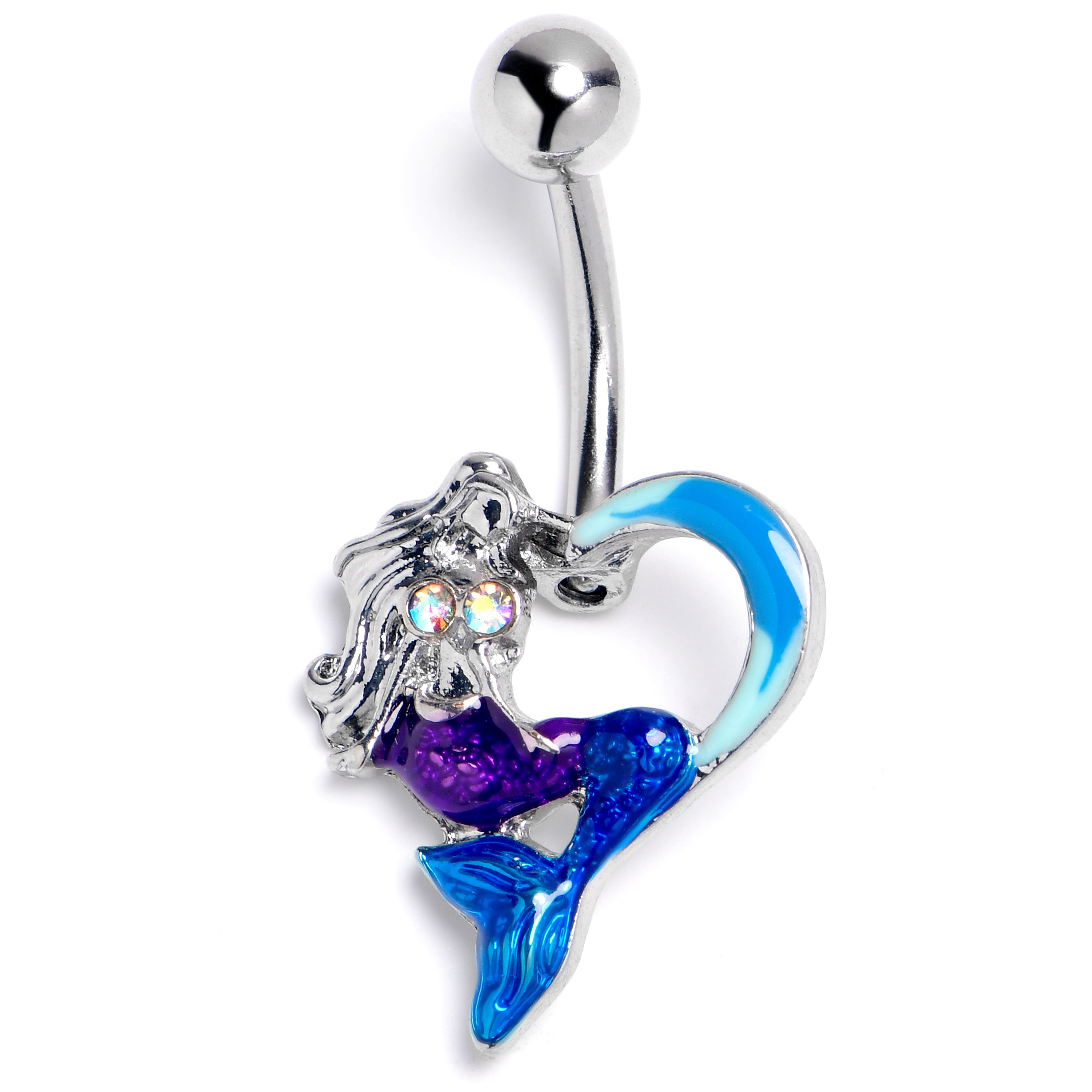 Mermaid Love Blues Heart Belly Ring
