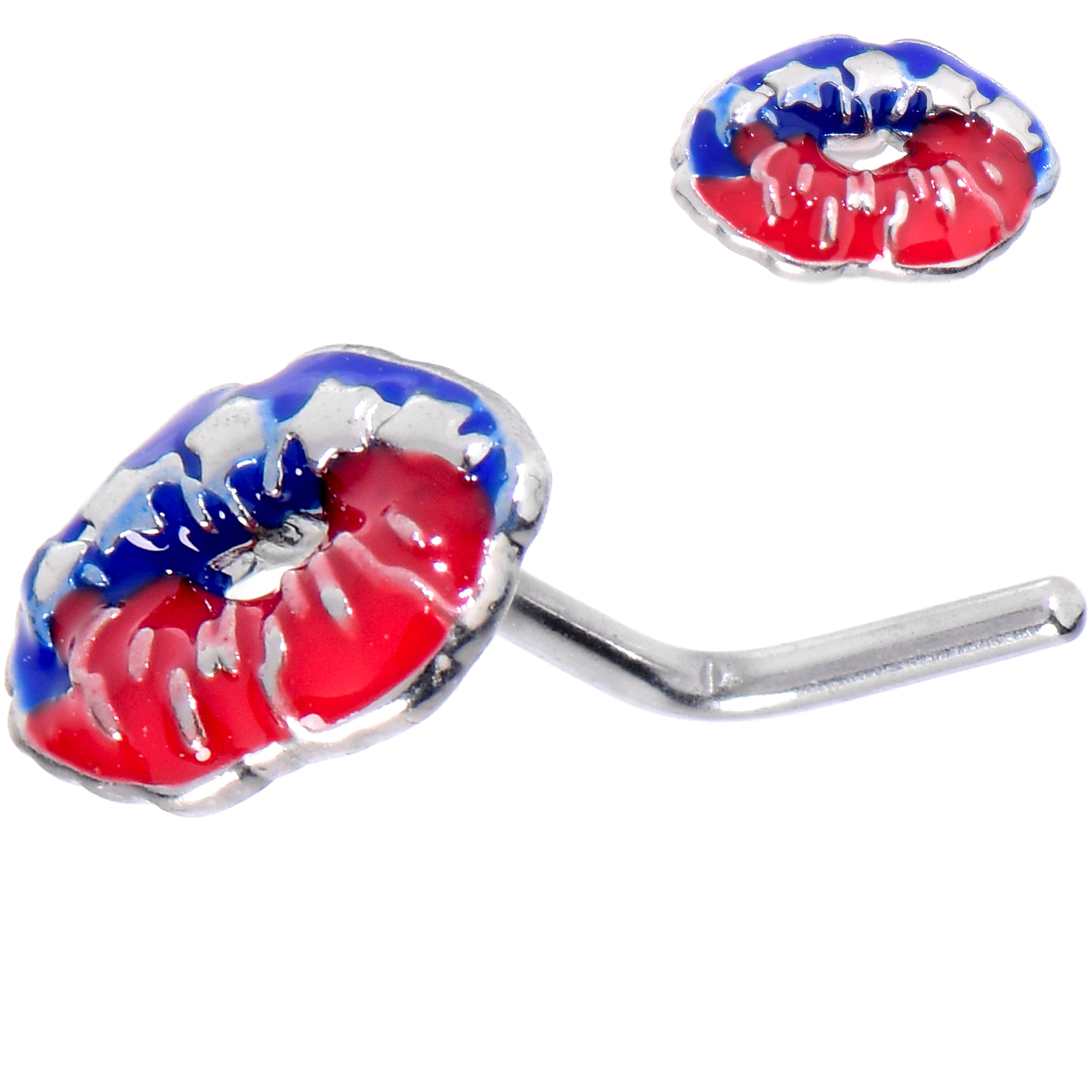 20G 7mm Patriotic Kissy Lips L Shape Nose Ring