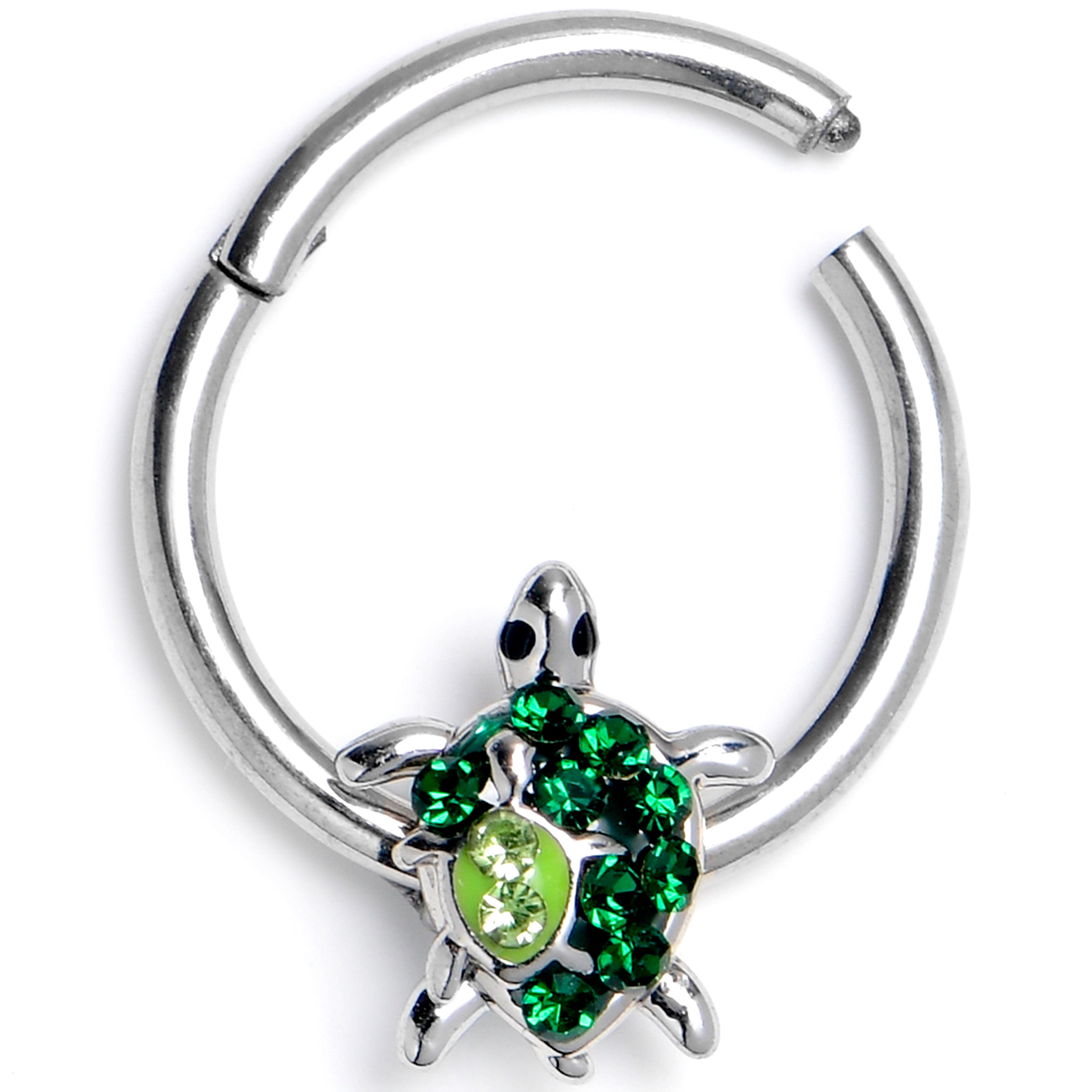 16G 3/8 Green Gem Turtle World Hinged Segment Ring