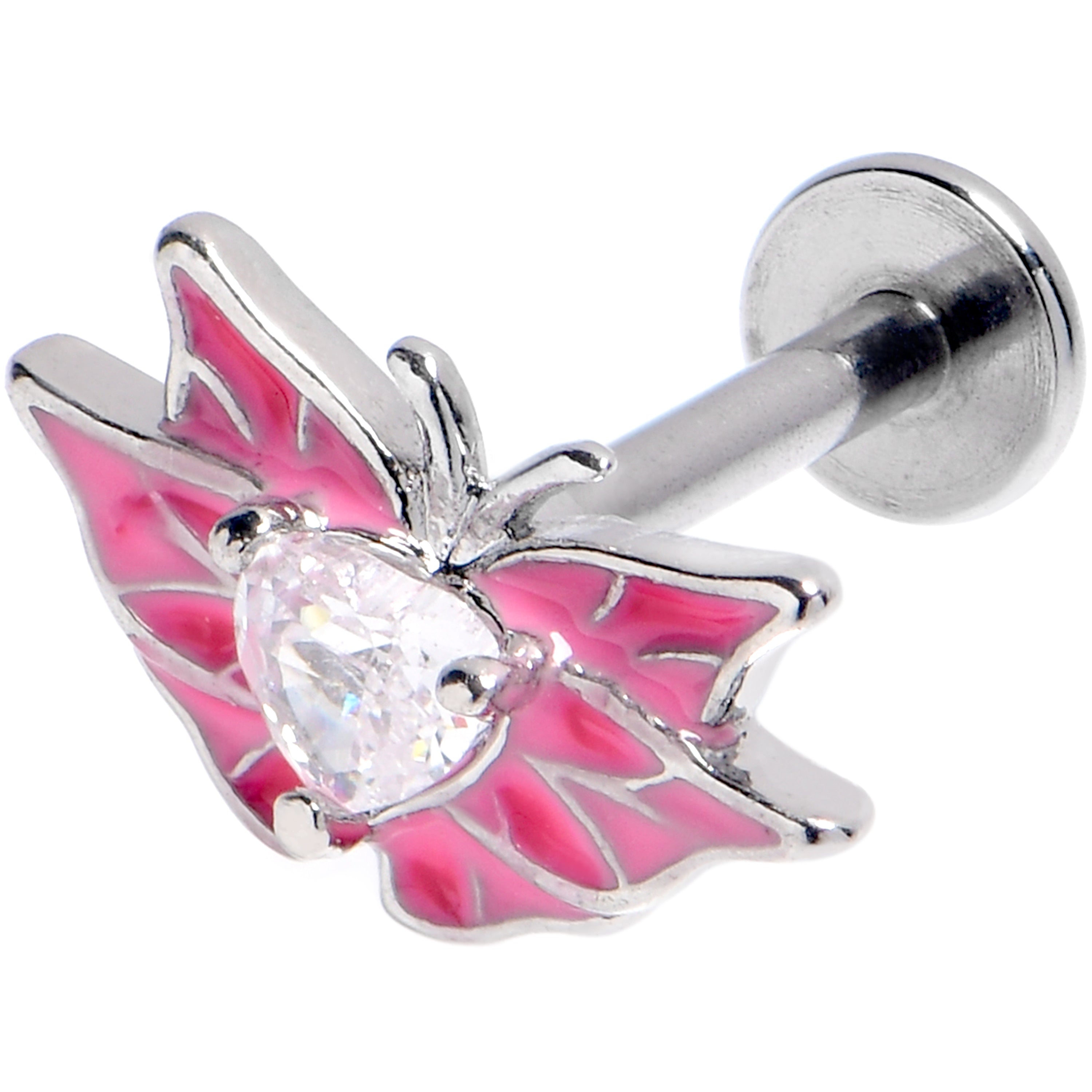 16G 5/16 Clear CZ Gem Heart Butterfly Pink Labret Monroe Tragus
