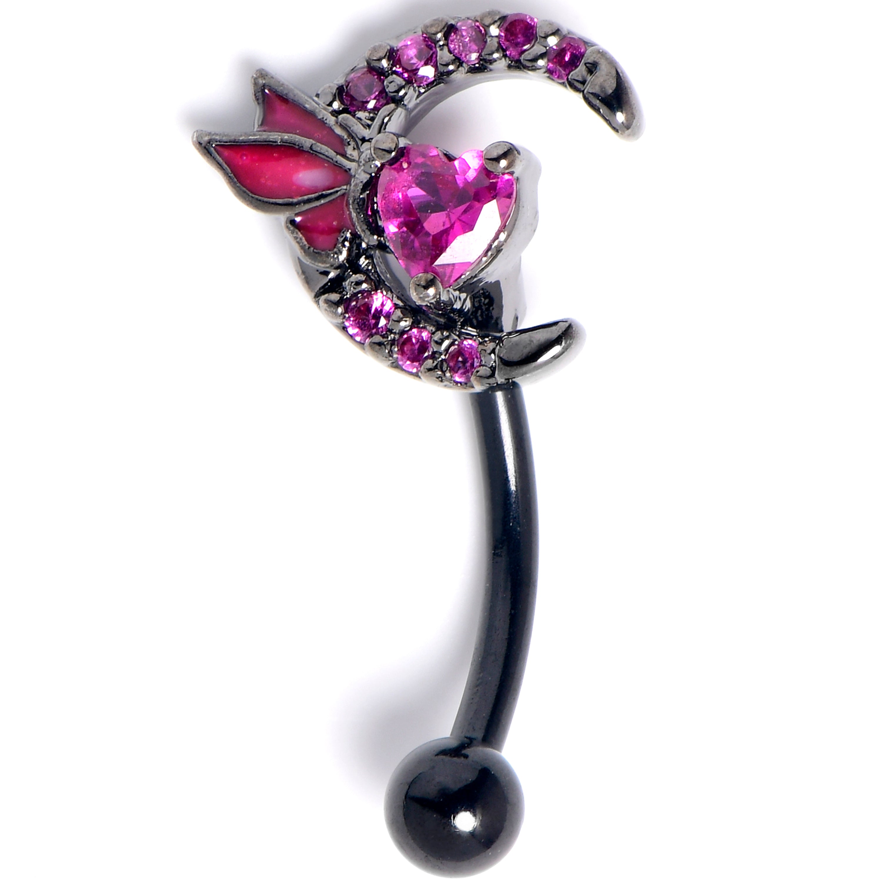 16G 5/16 Pink Gem Black Moon Heart Butterfly Curved Eyebrow Ring