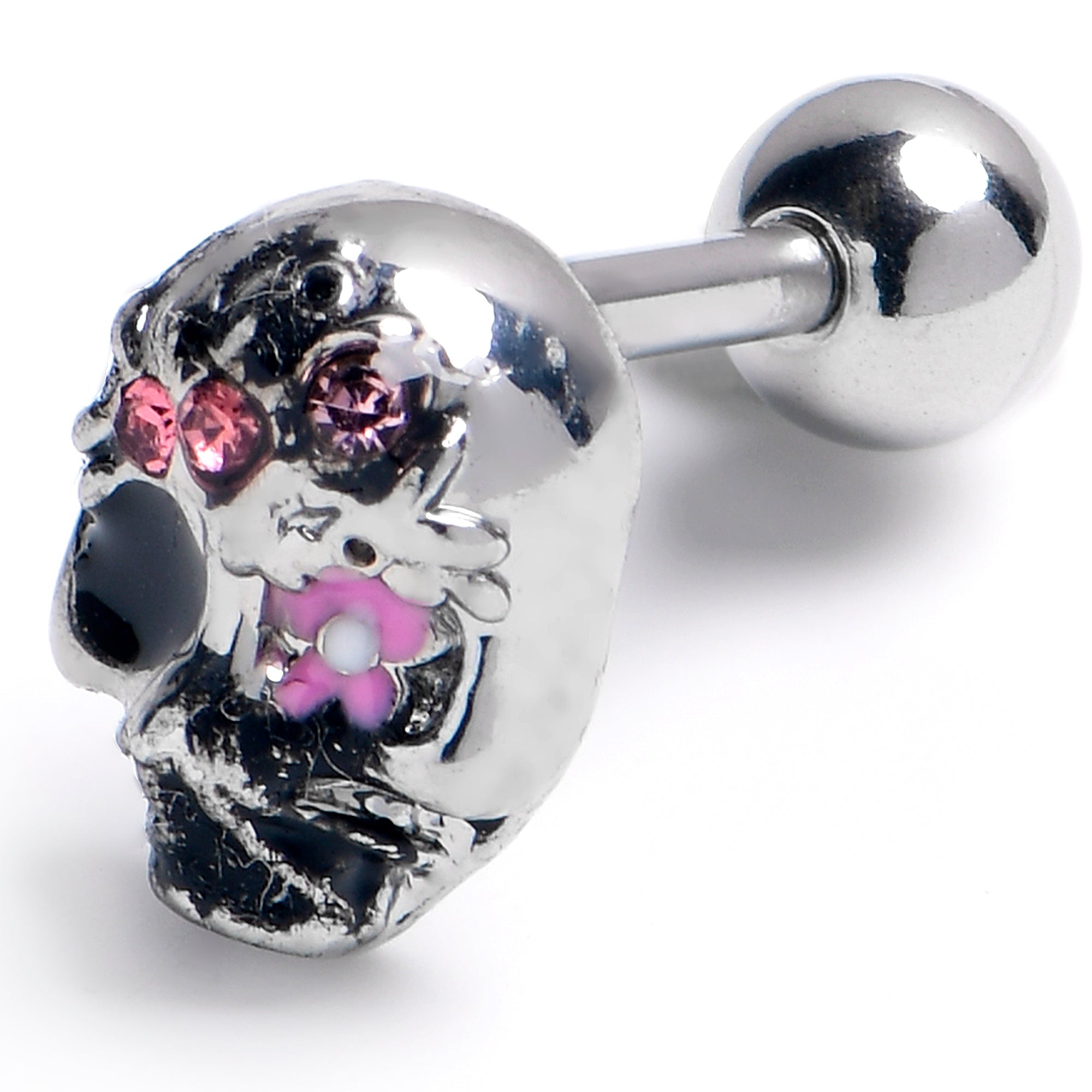 16G 1/4 Pink Gem Stylish Skull Cartilage Tragus Earring