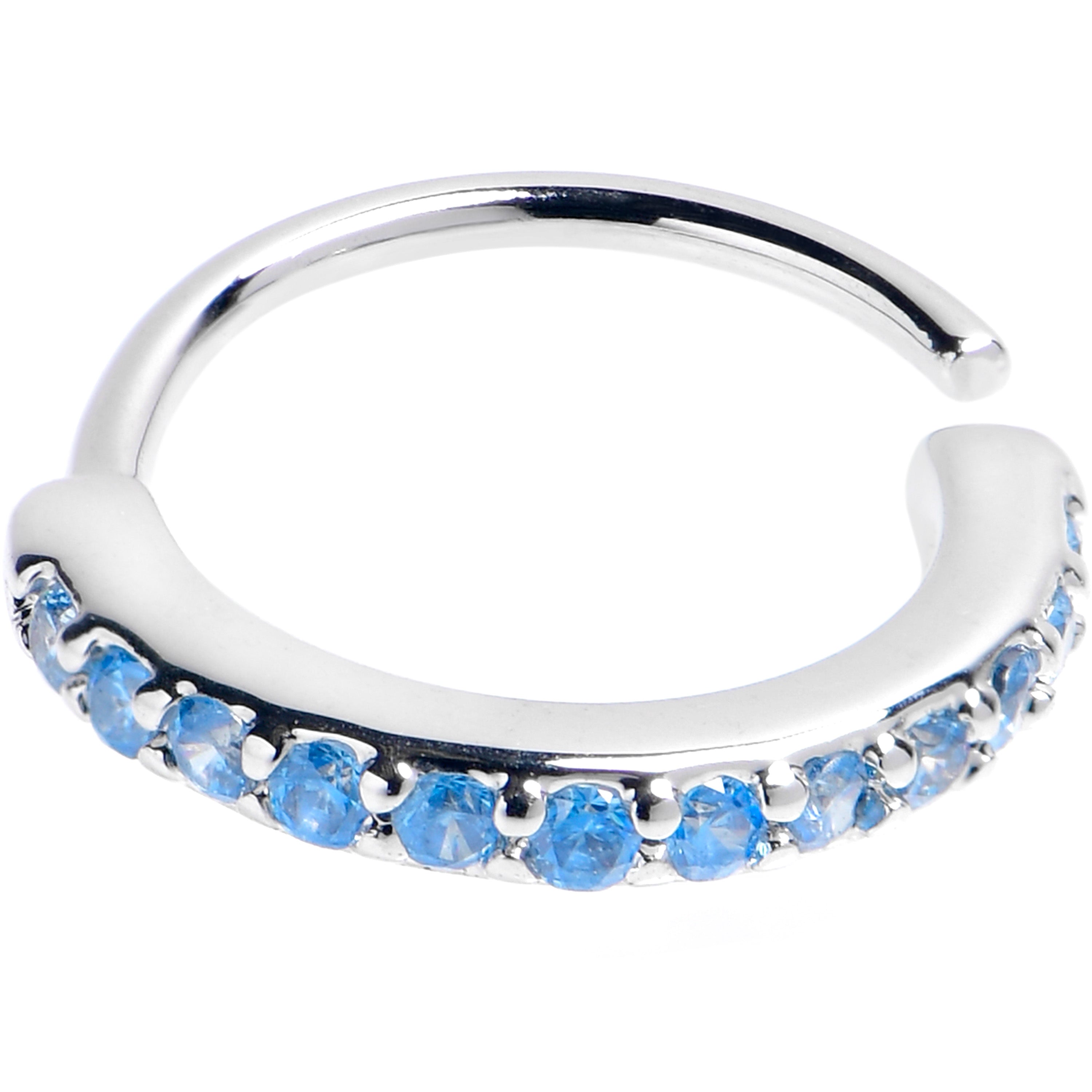 20G 5/16 Blue CZ Gem Forward Facing Seamless Closure Ring