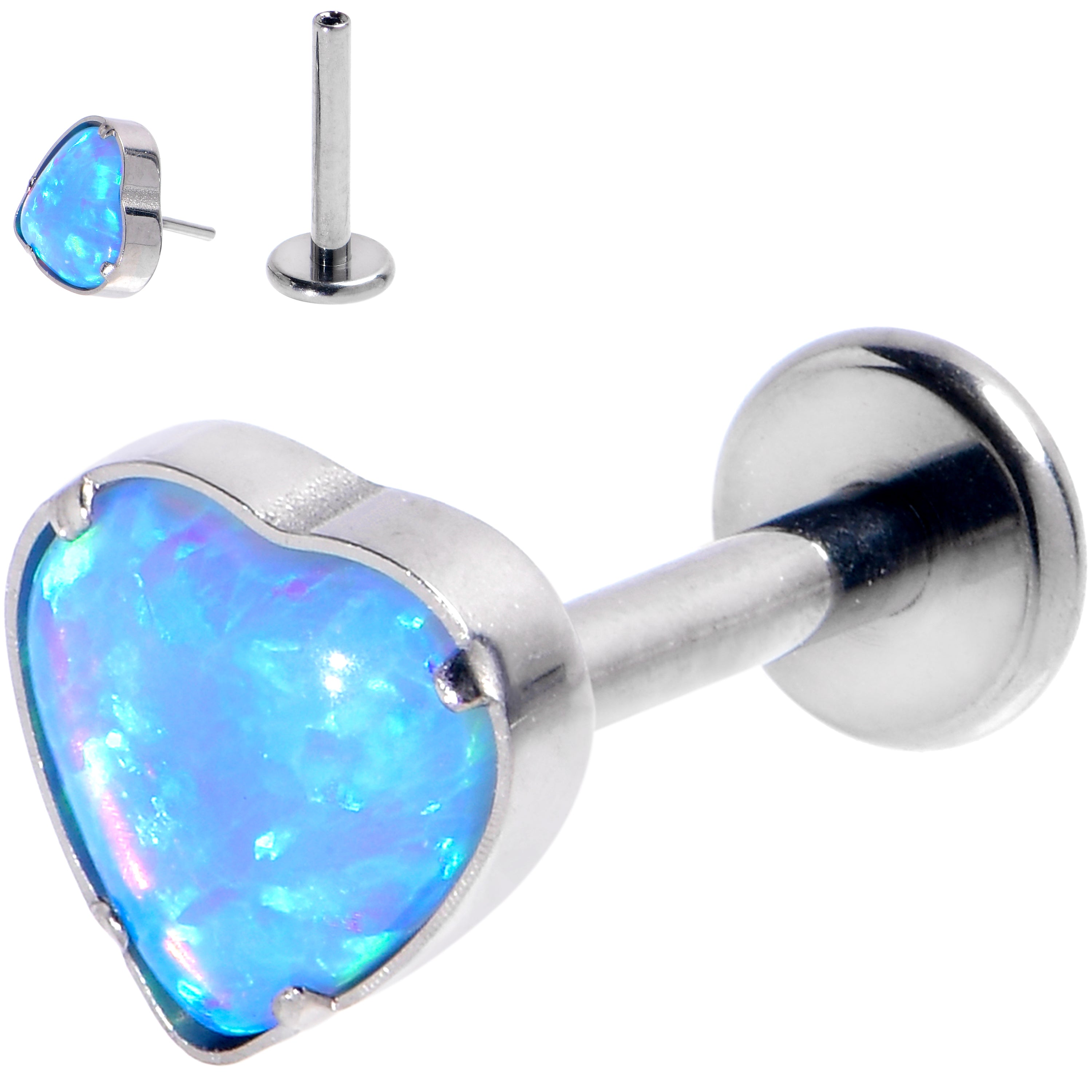 16G 5/16 Blue Synthetic Opal G23 Titanium Threadless Heart Labret