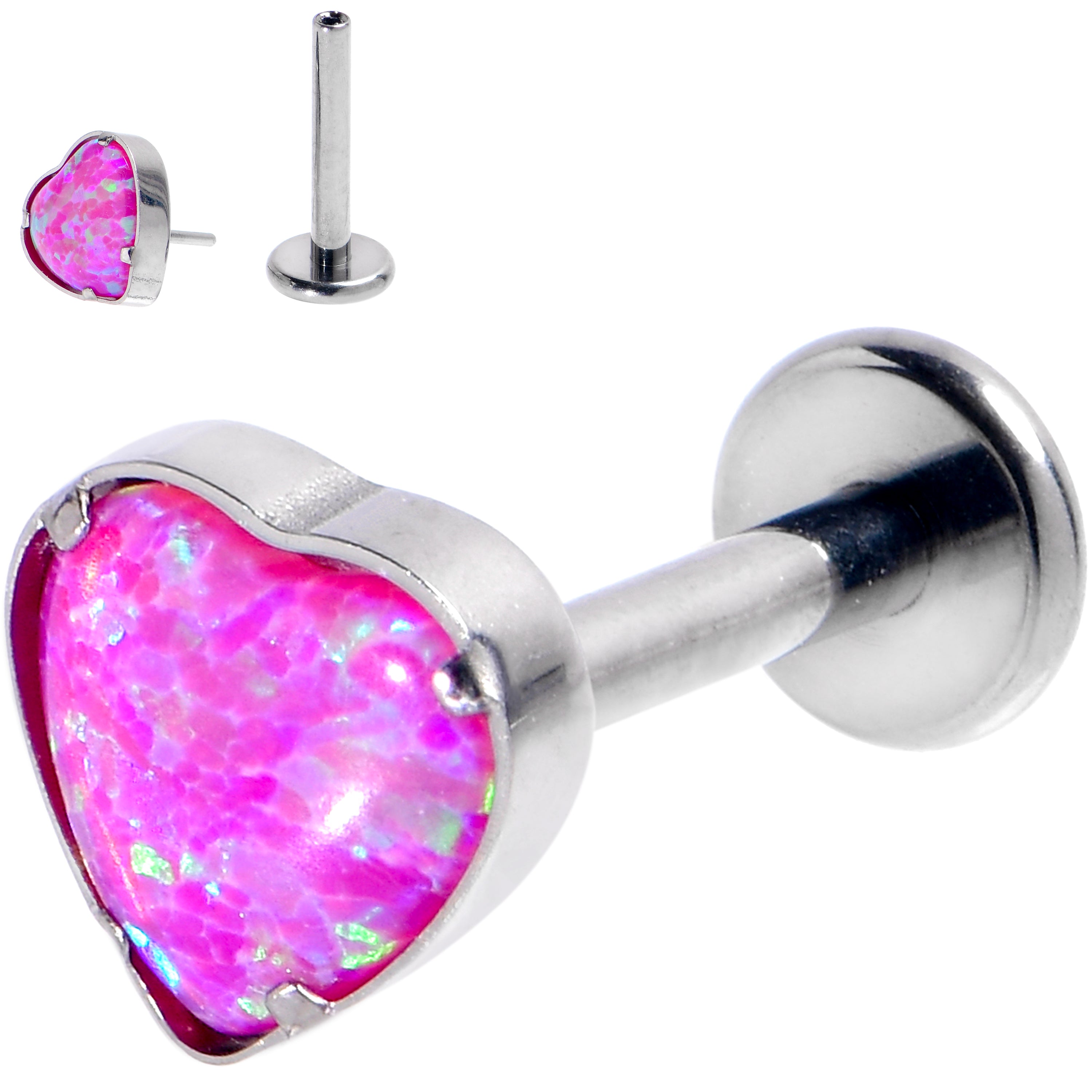 16G 5/16 Pink Synthetic Opal G23 Titanium Threadless Heart Labret