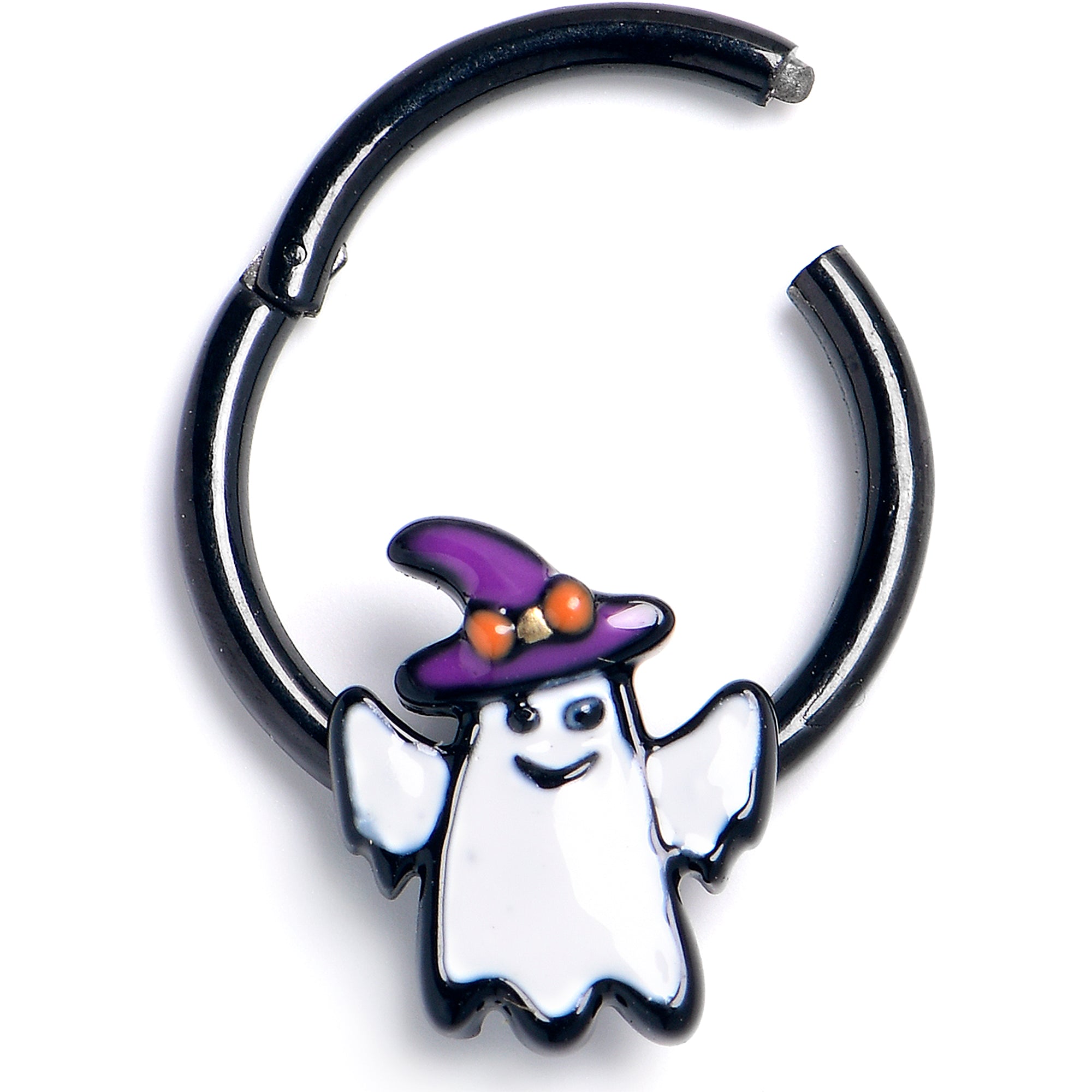 16G 3/8 Black Witch Hat Ghost Hinged Segment Ring