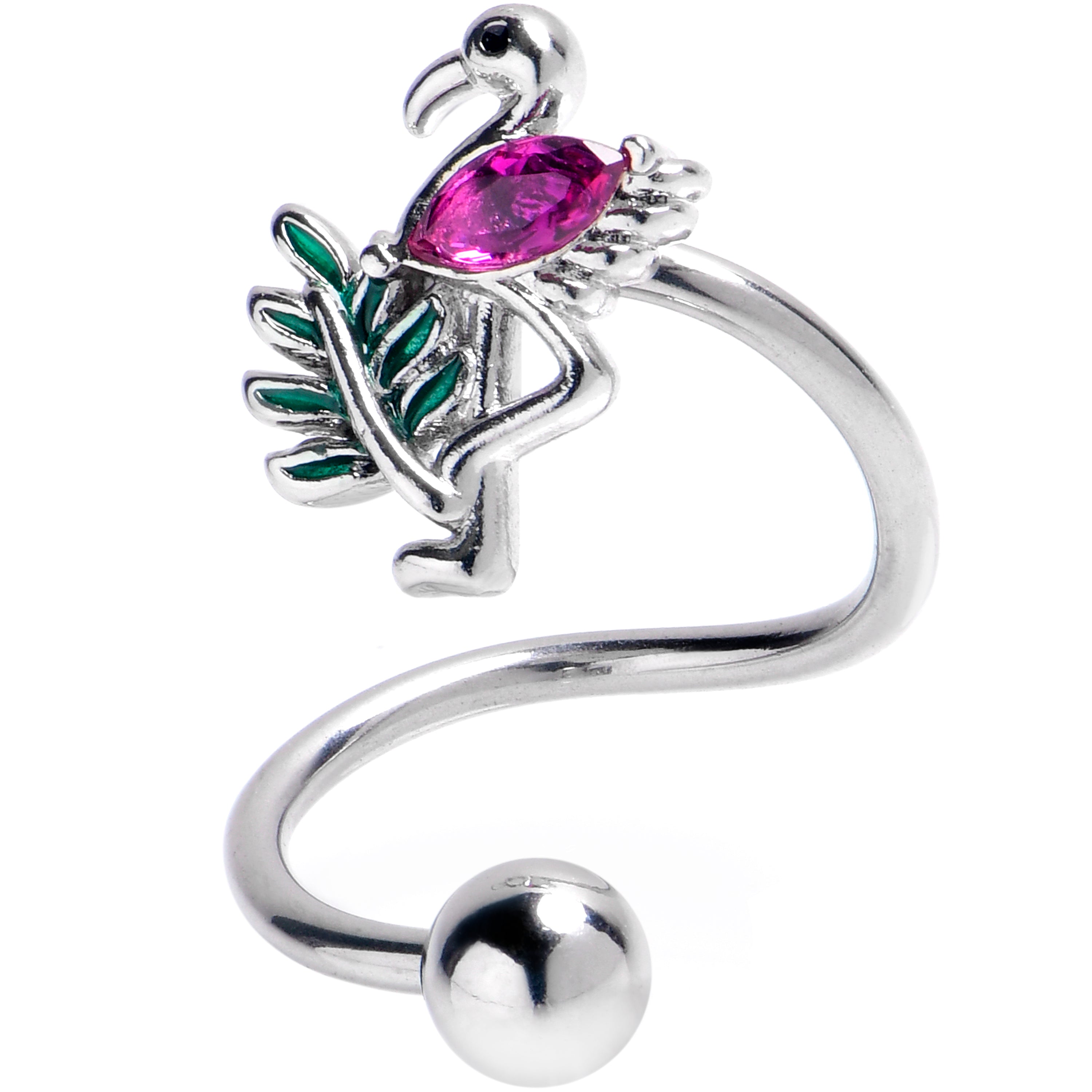 Pink Gem Fabulous Flamingo Spiral Twister Belly Ring