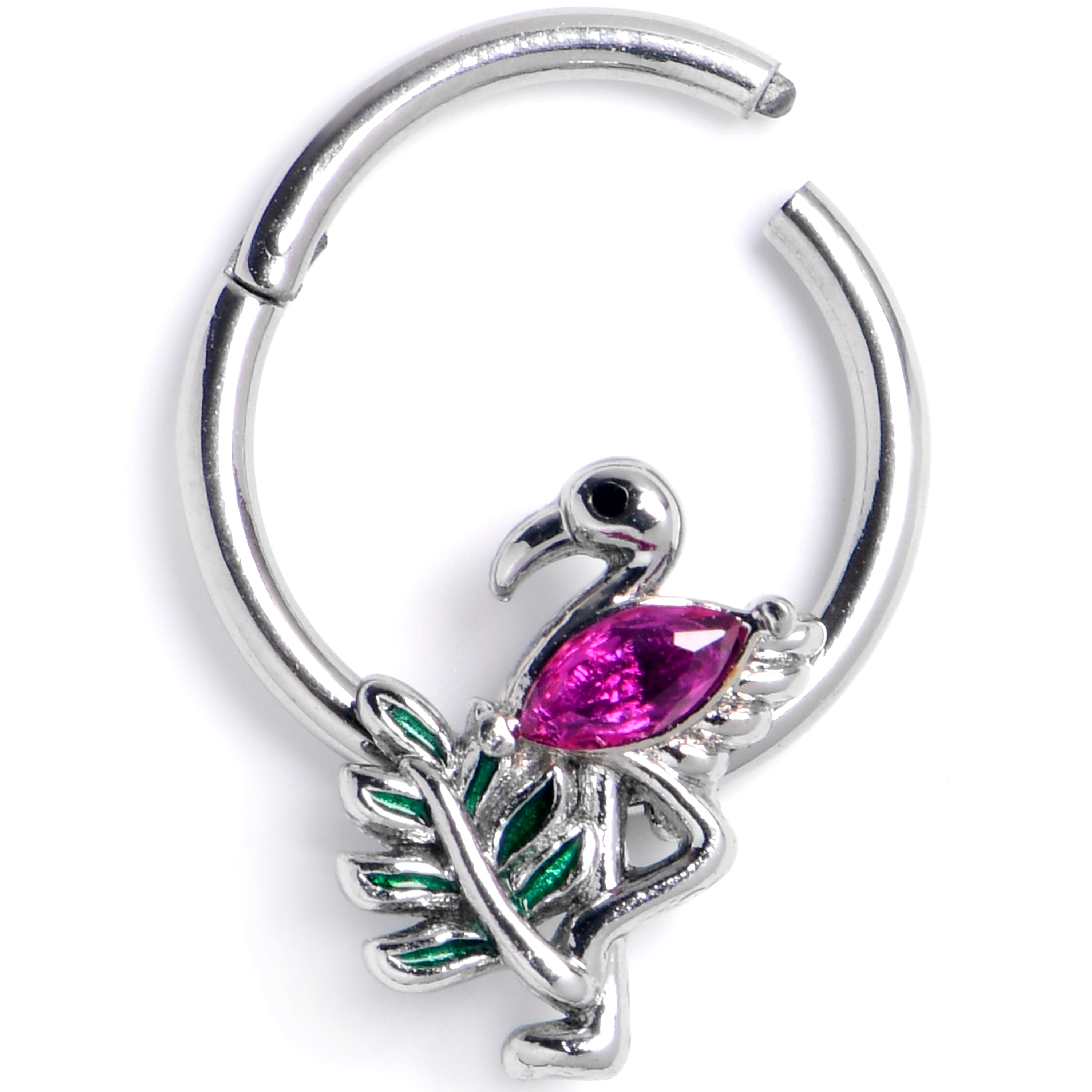 16G 3/8 Pink Gem Fabulous Flamingo Hinged Segment Ring