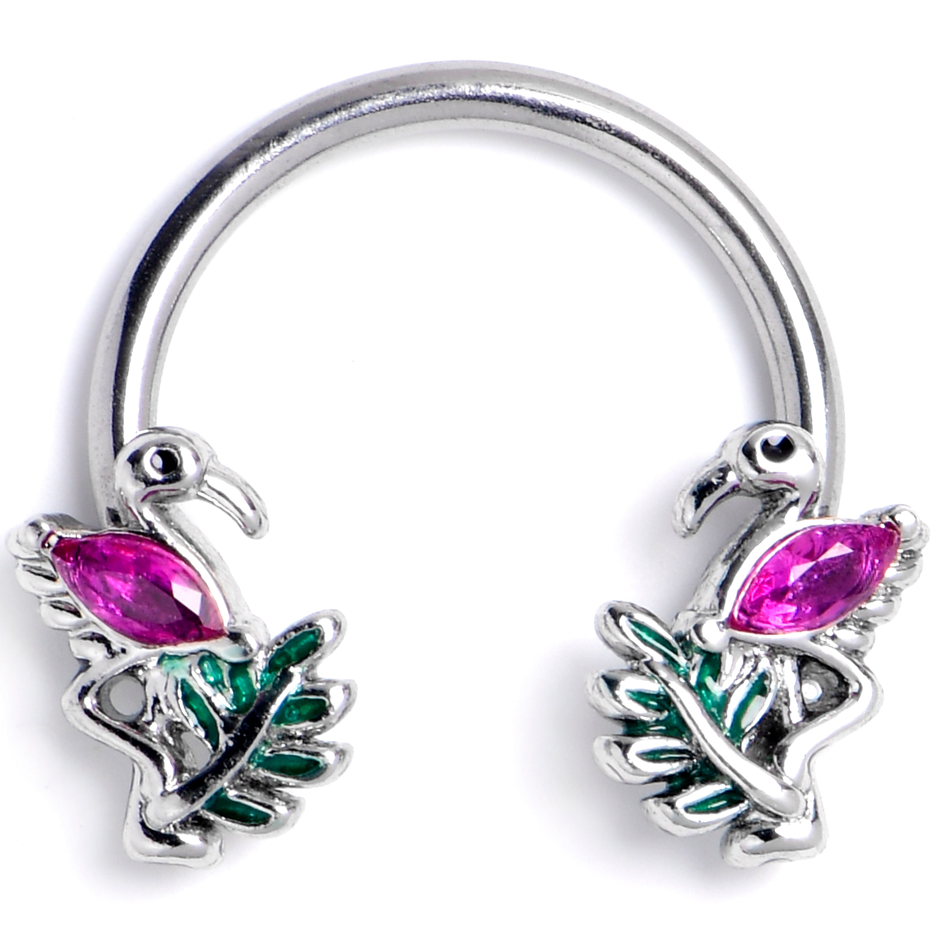 16G 3/8 Pink Gem Fabulous Flamingo Horseshoe Circular Barbell