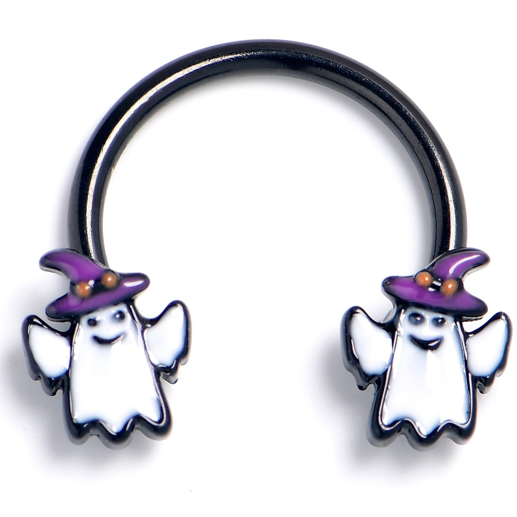 16G 3/8 Black Witch Hat Ghosts Horseshoe Circular Barbell