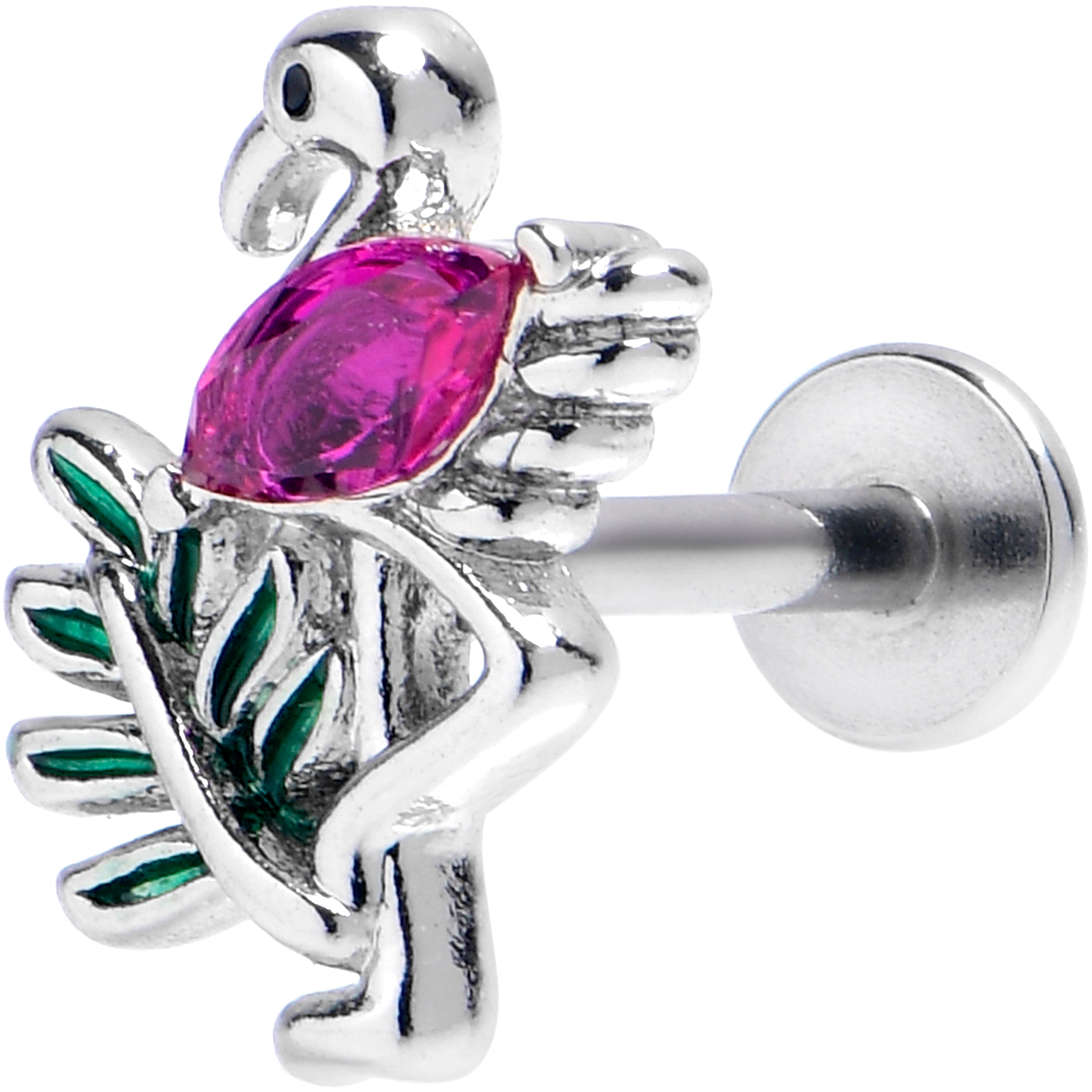 16G 5/16 Pink Gem Fabulous Flamingo Labret Monroe Tragus