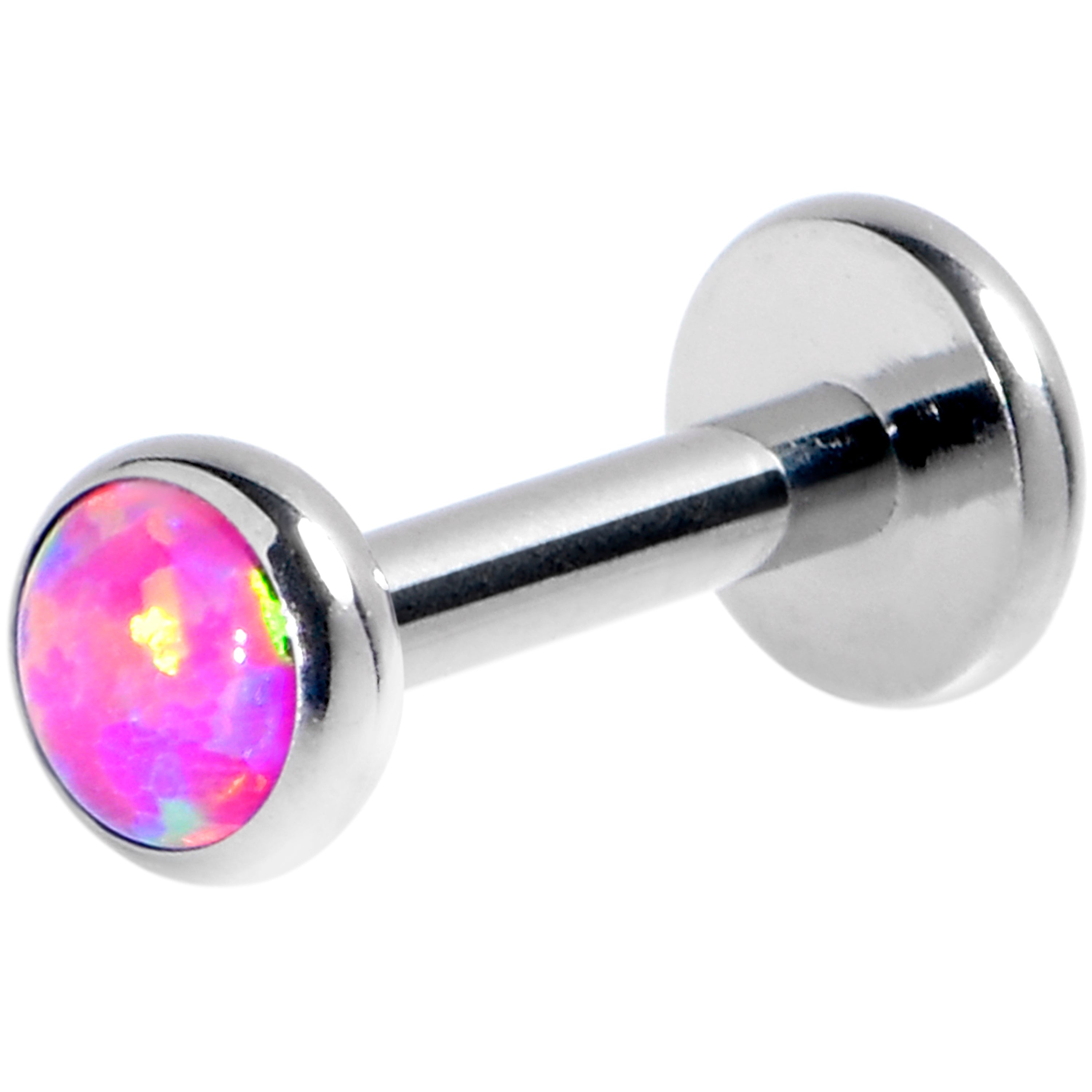 16G 1/4 Pink Synthetic Opal G23 Titanium Threadless Push In Labret