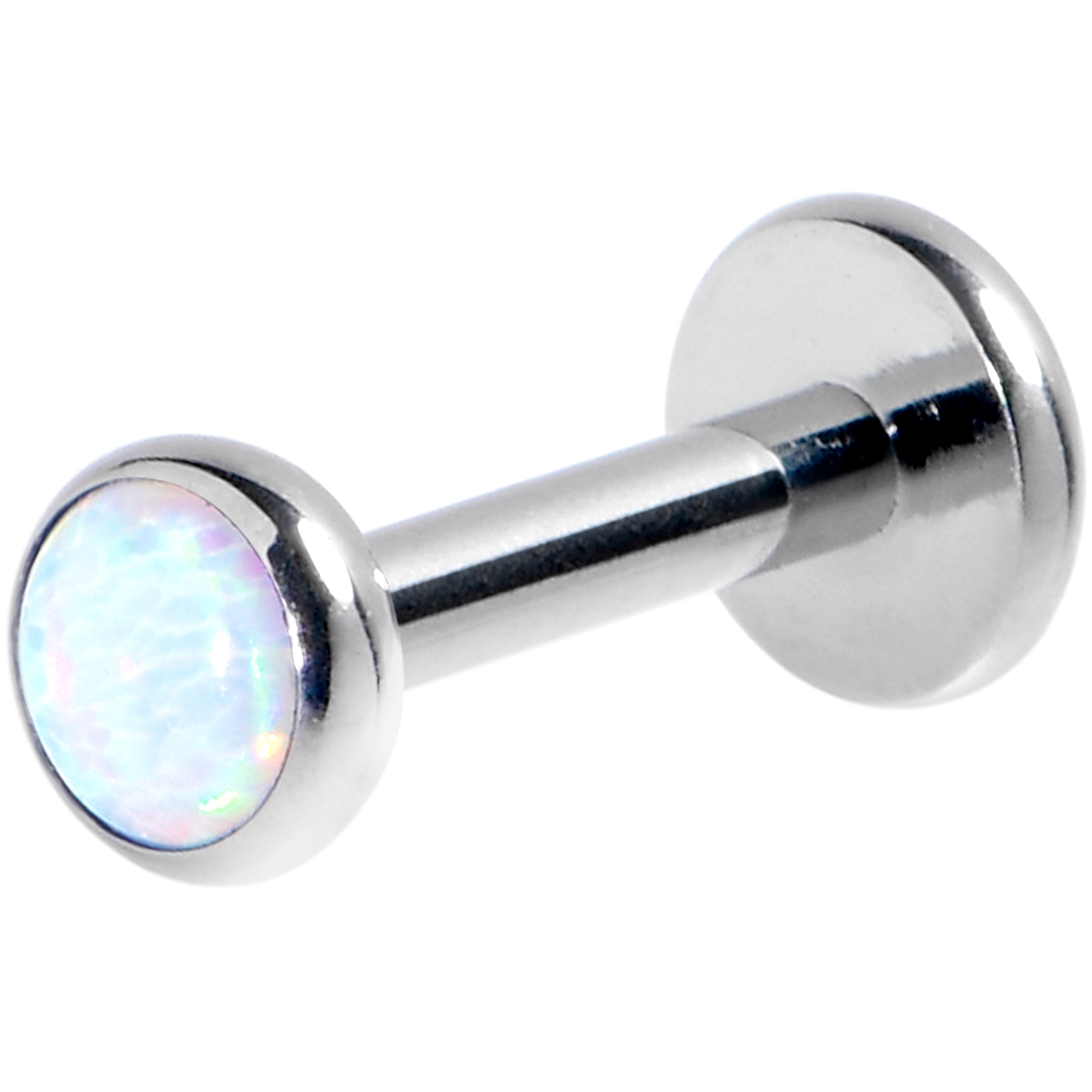 16G 1/4 White Synthetic Opal G23 Titanium Threadless Push In Labret