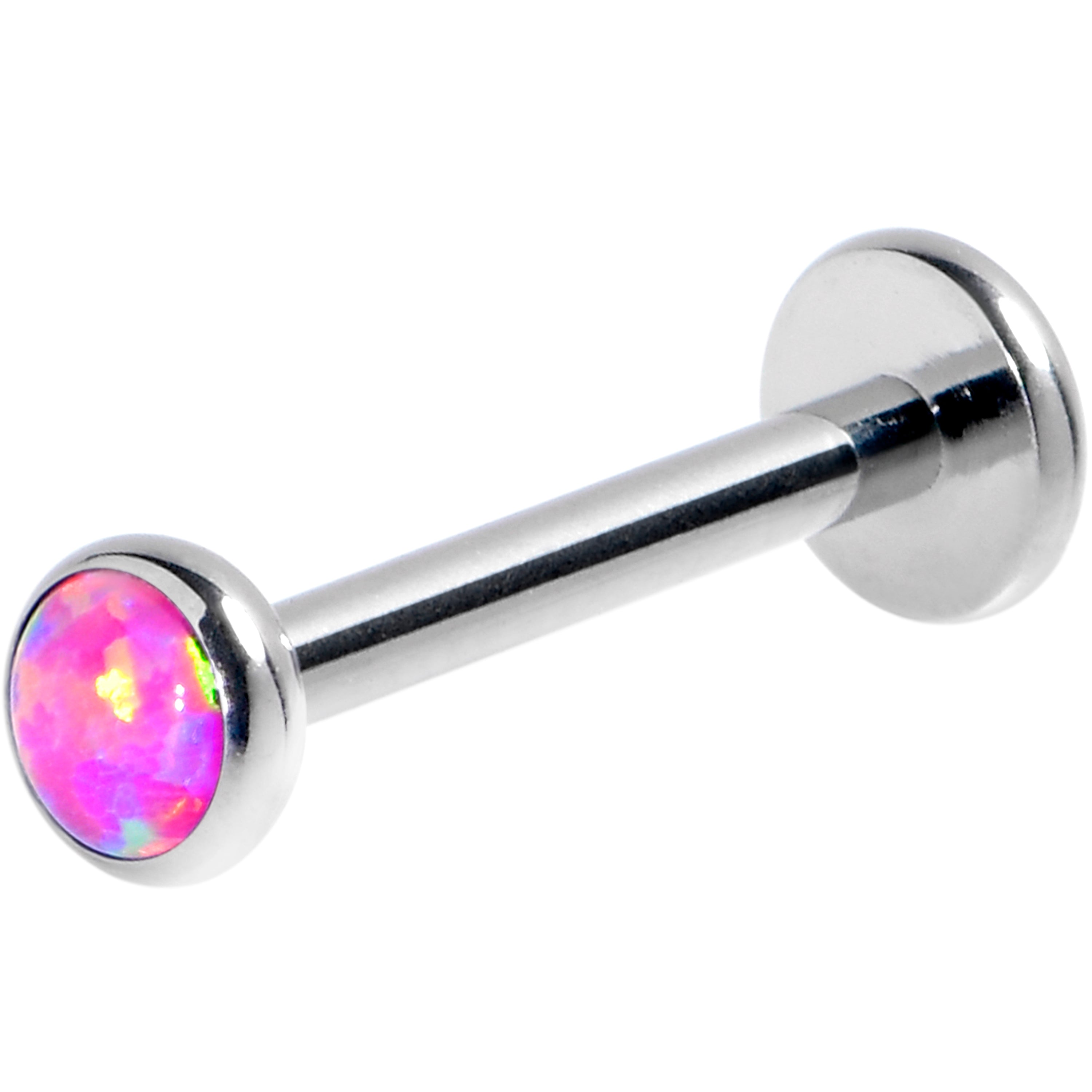 16G 3/8 Pink Synthetic Opal G23 Titanium Threadless Push In Labret