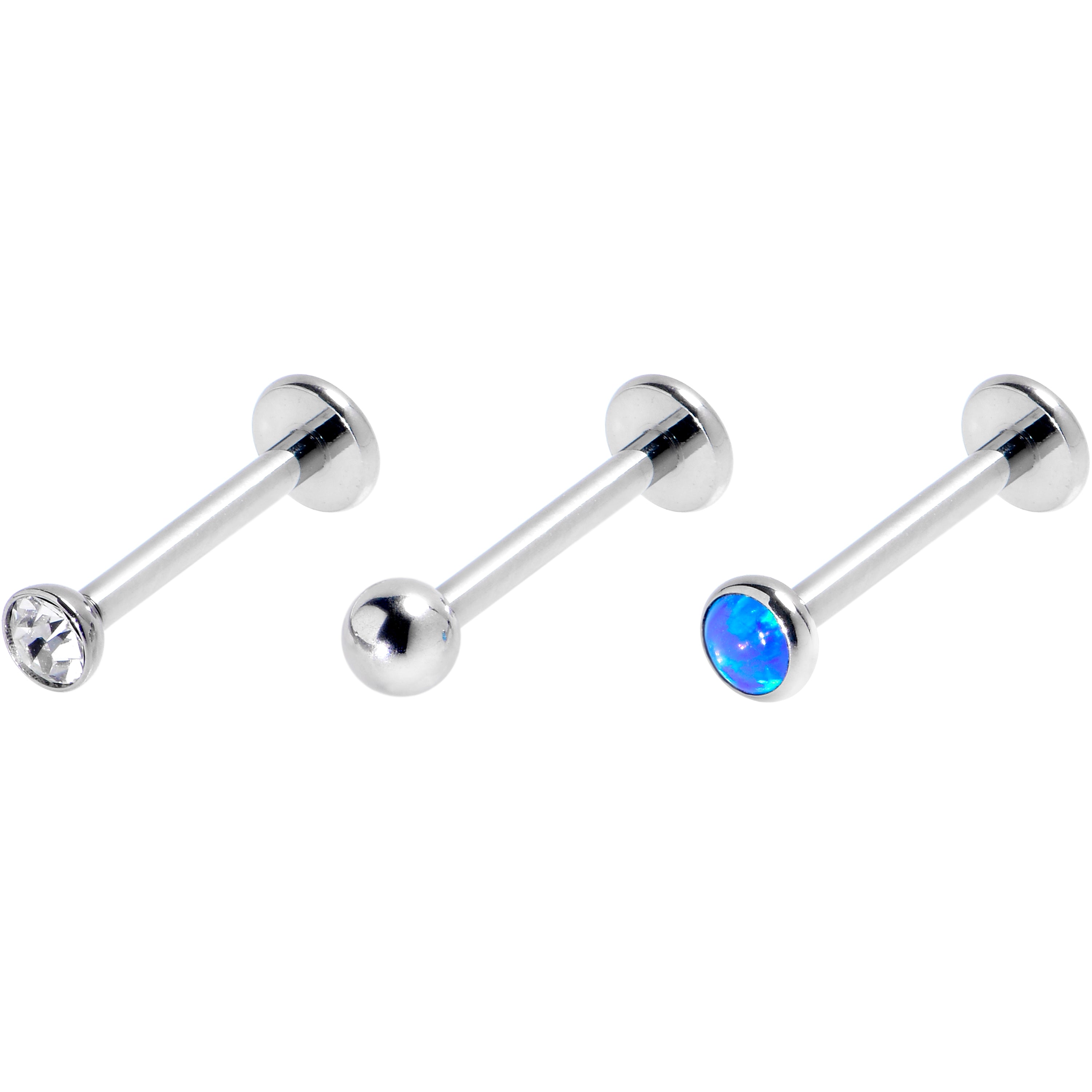 16G 3/8 Blue Synthetic Opal G23 Titanium Threadless Push In Labret Set of 3