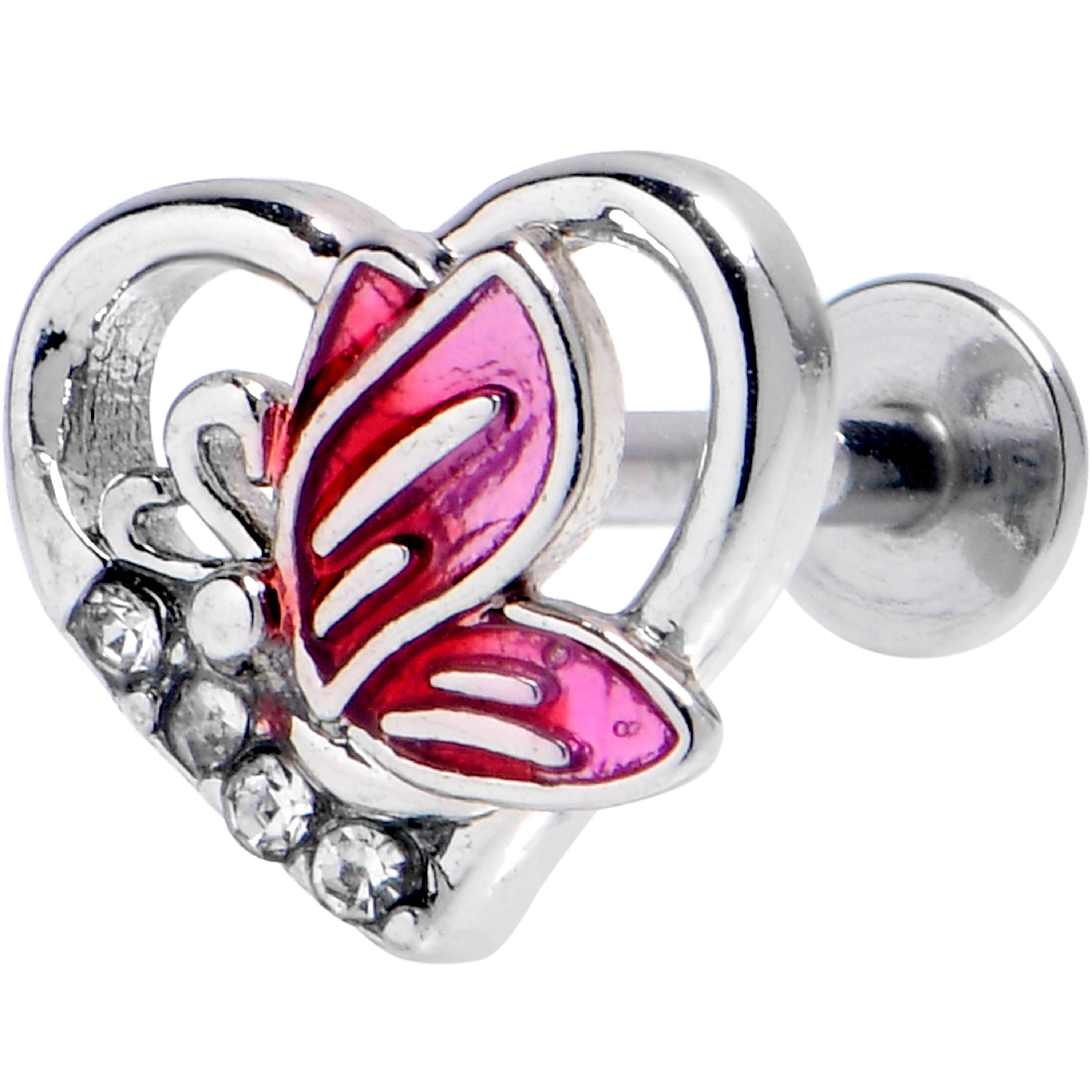 16G 5/16 Clear Gem Butterfly Love Heart Labret Monroe Tragus