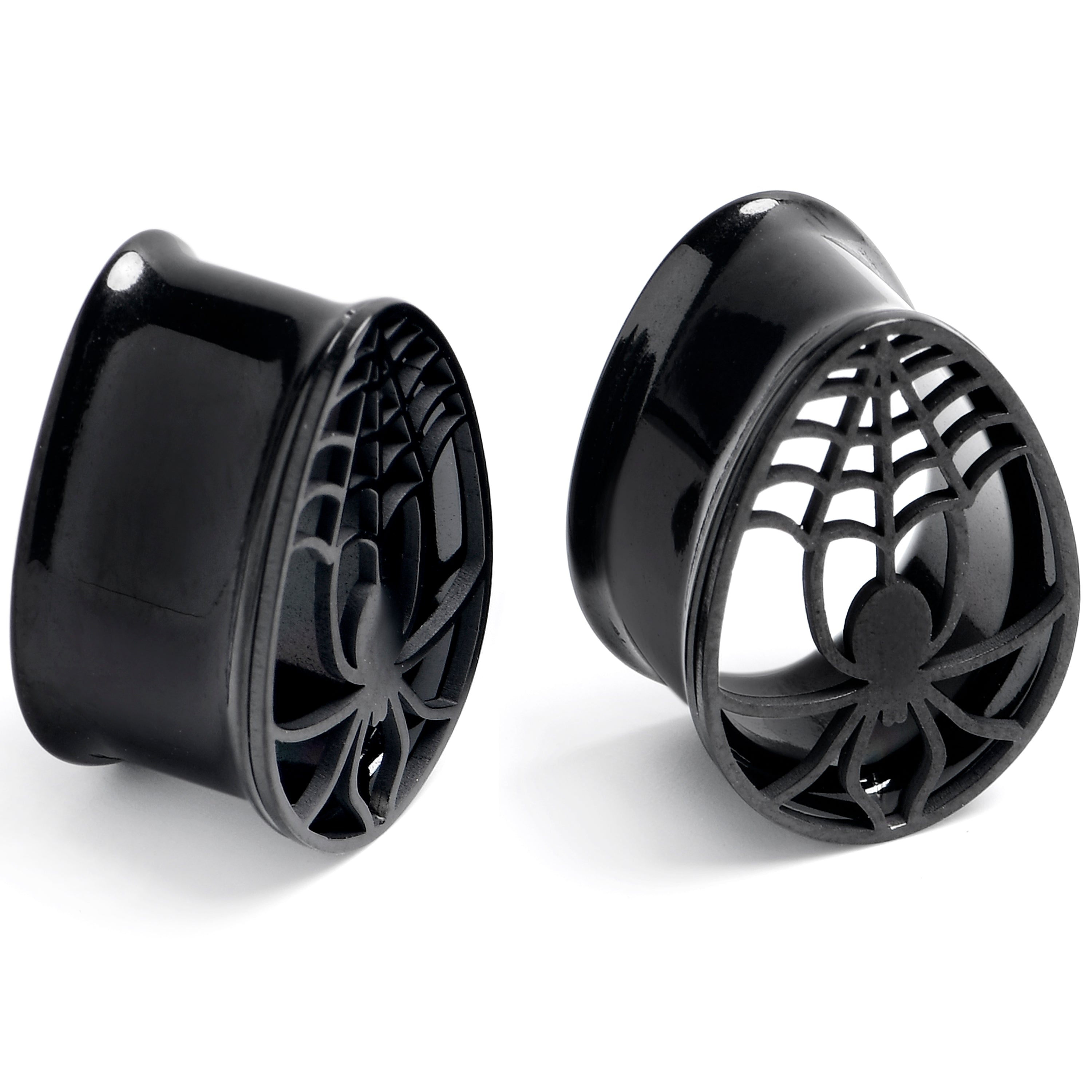 Black Spider Web Double Flare Teardrop Tunnel Plug Set Sizes 8mm to 16mm