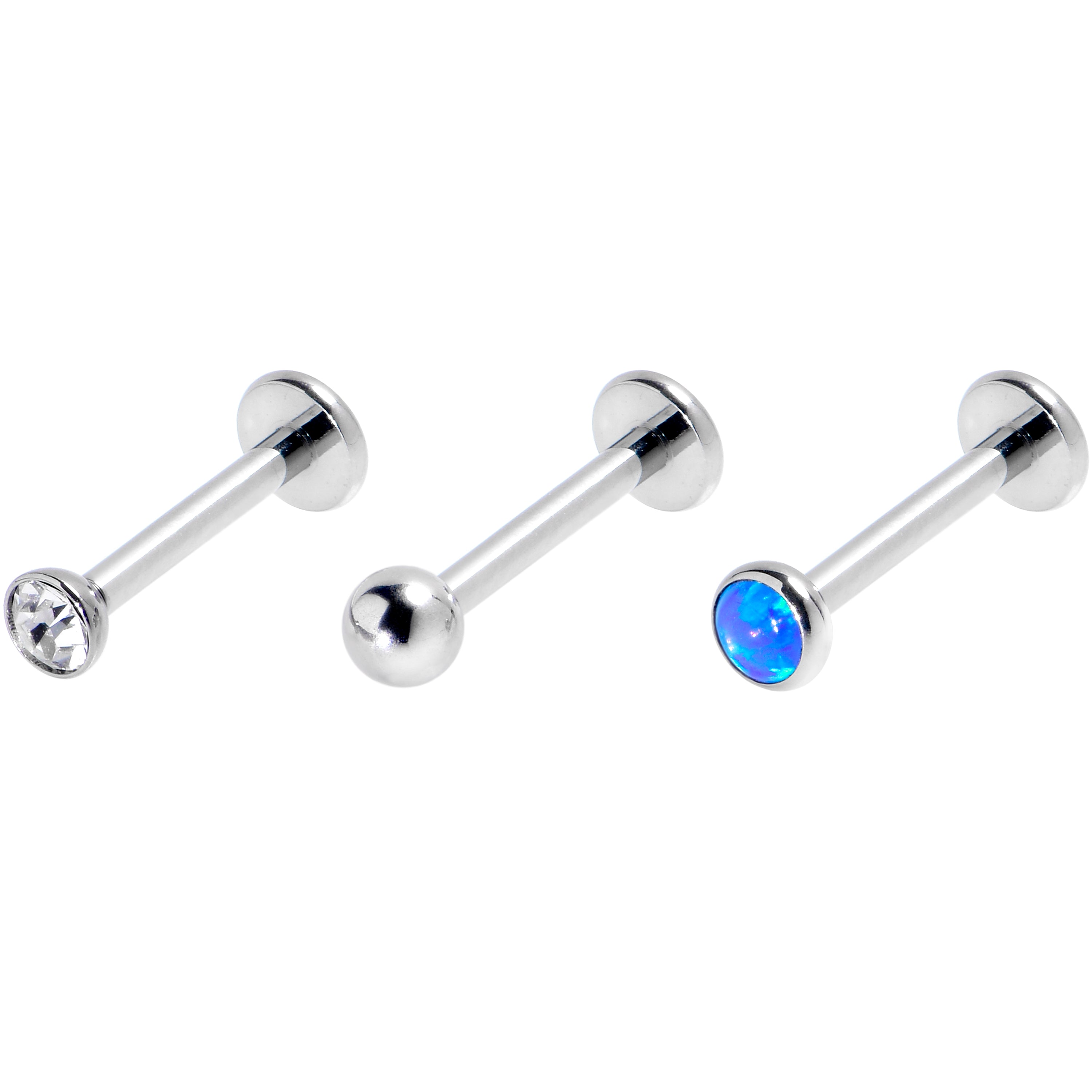16G 5/16 Blue Synthetic Opal G23 Titanium Threadless Labret Set of 3