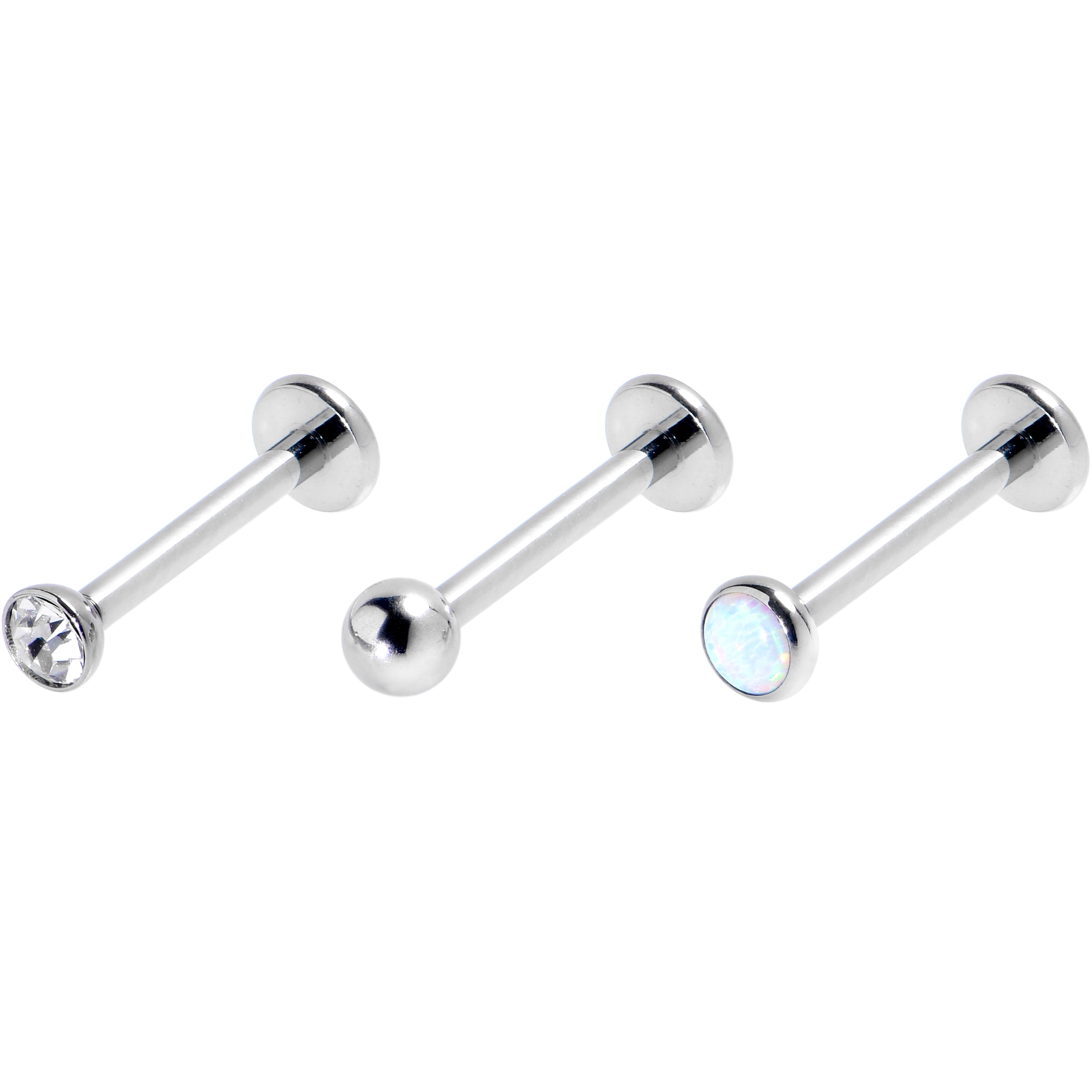 16G 3/8 White Synthetic Opal G23 Titanium Threadless Labret Set of