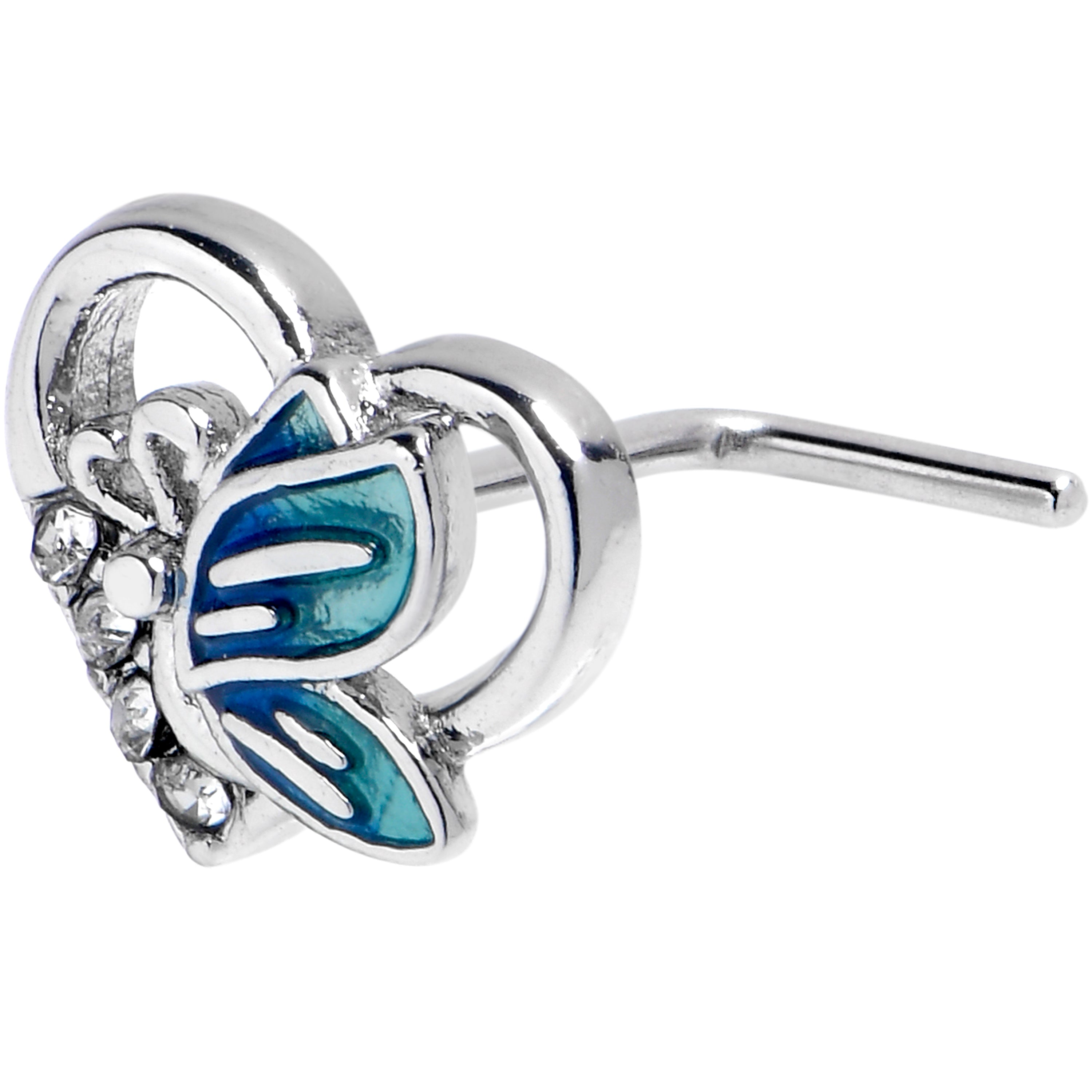 20G 7mm Clear Gem Butterfly Love Heart Blue L Shape Nose Ring