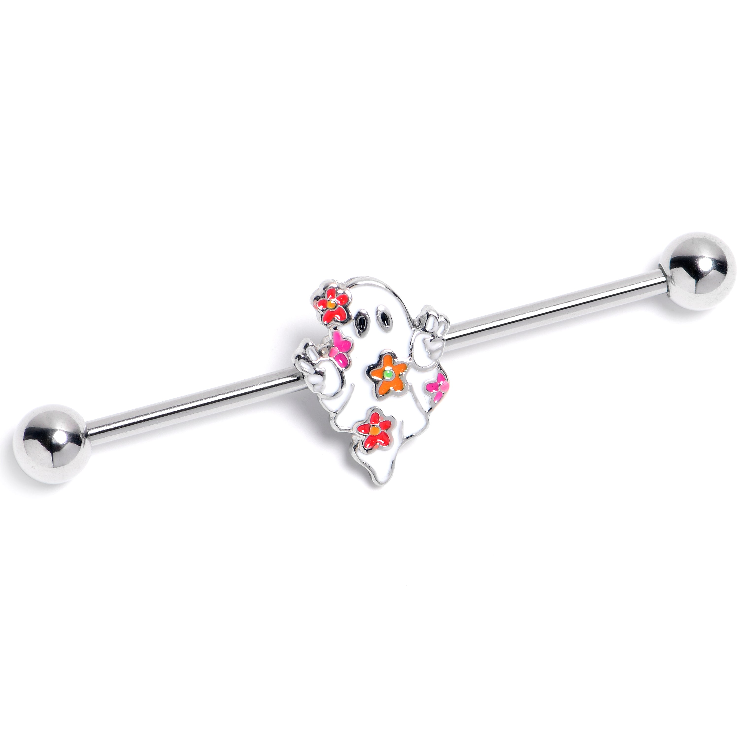14G Halloween Floral Ghost Industrial Barbell 38mm