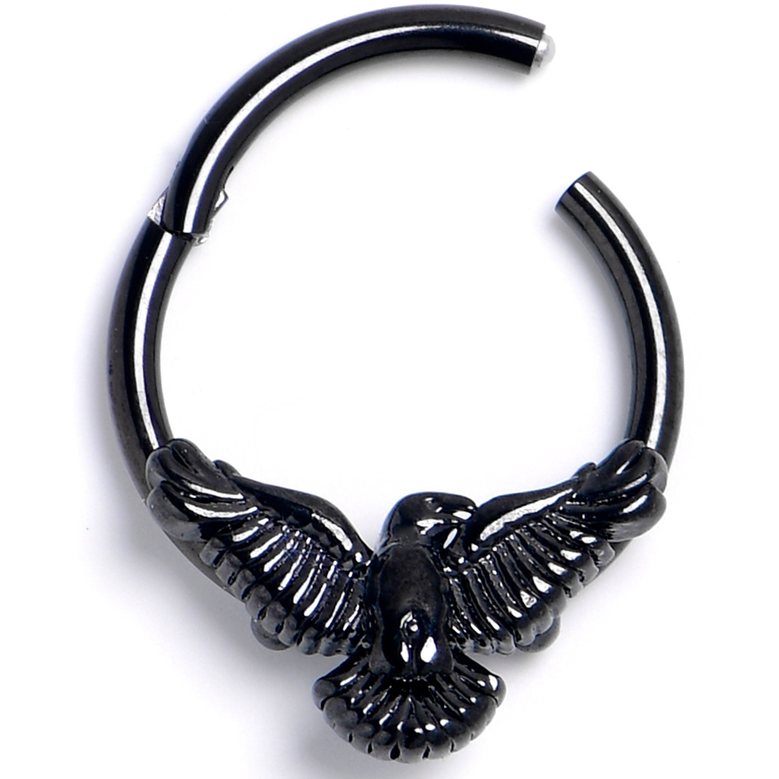 16G 3/8 Black Raven Bird Hinged Segment Ring