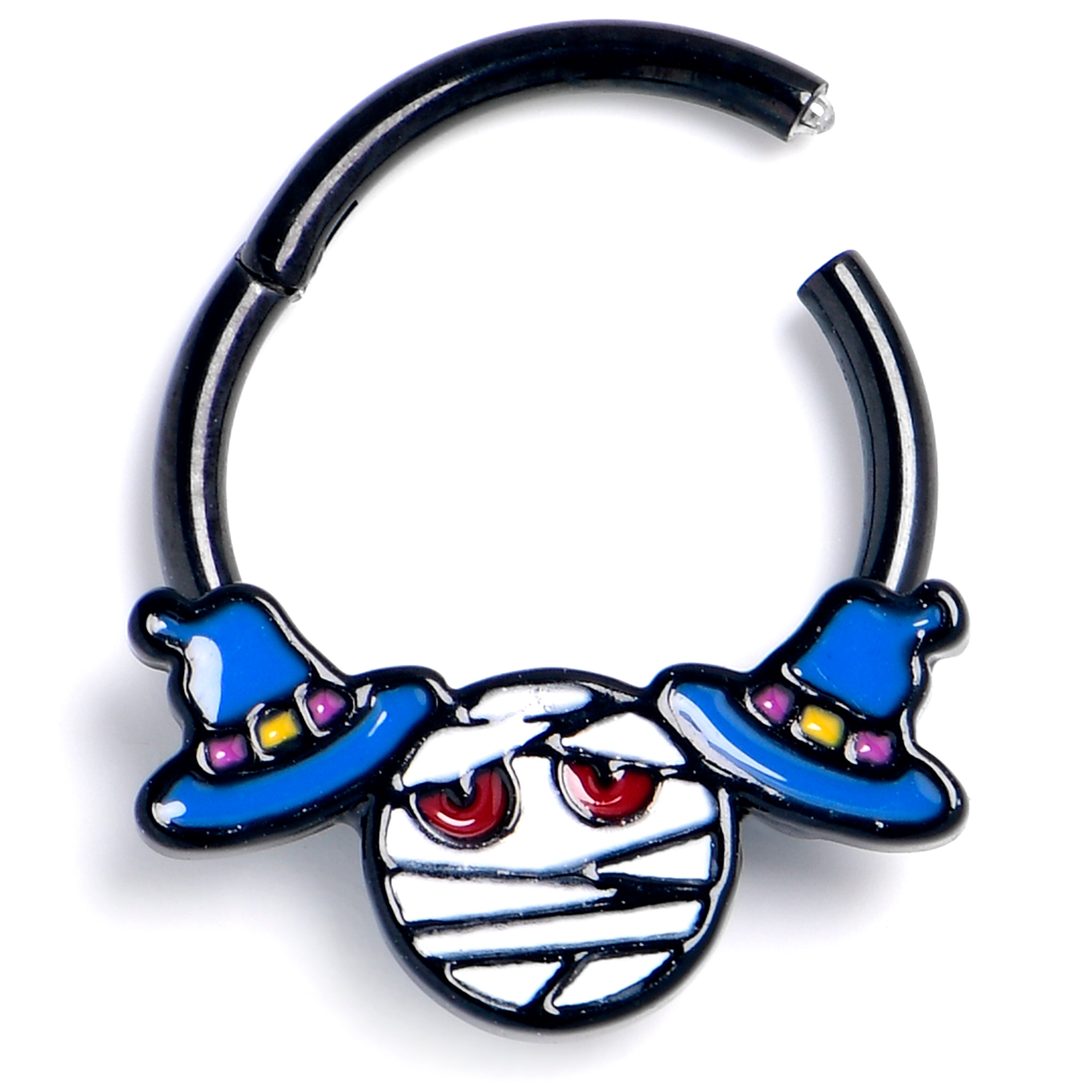 16G 3/8 Black Witch Hat Mummy Halloween Hinged Segment Ring