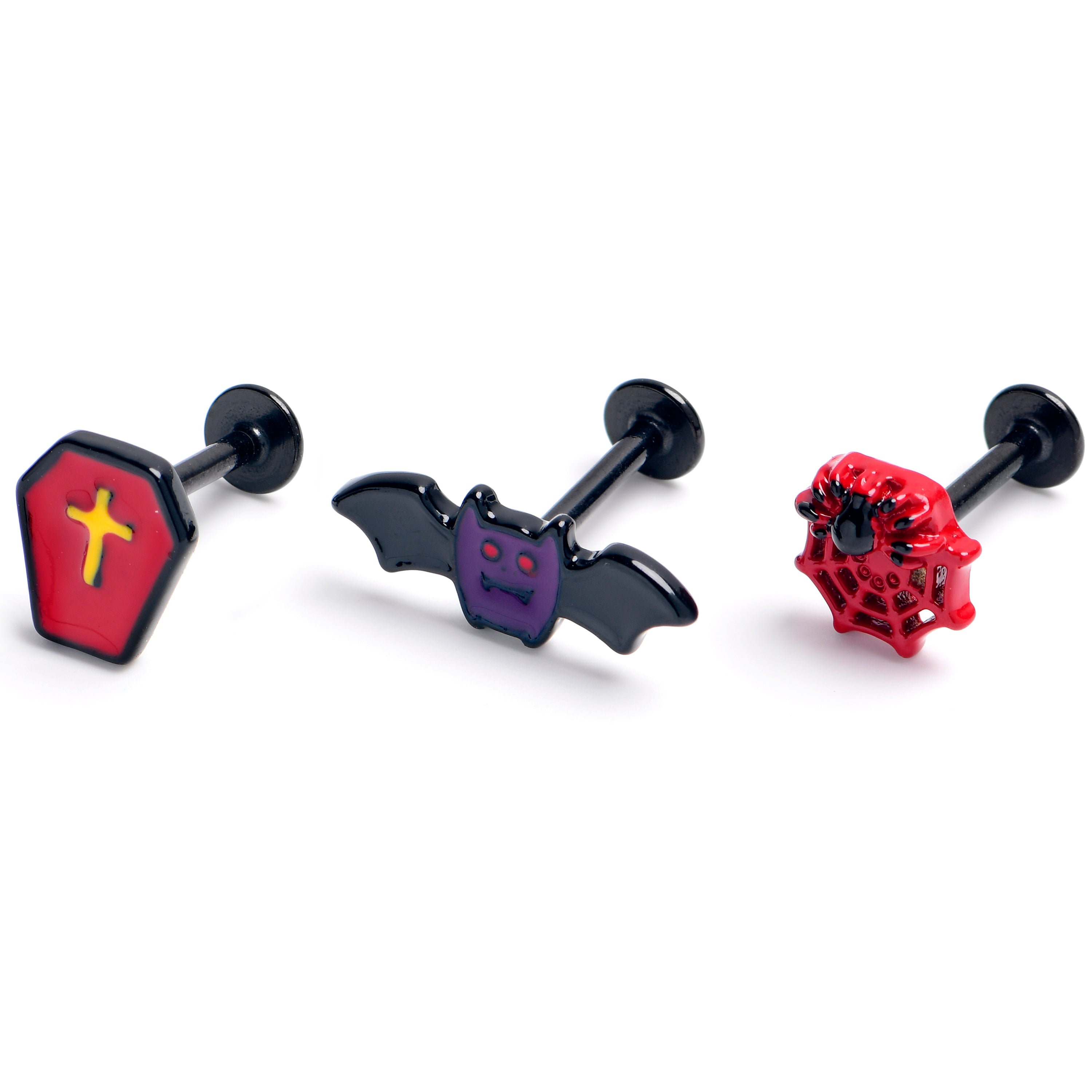 16G 5/16 Black Coffin Bat Halloween Labret Monroe Tragus Curation Set of3