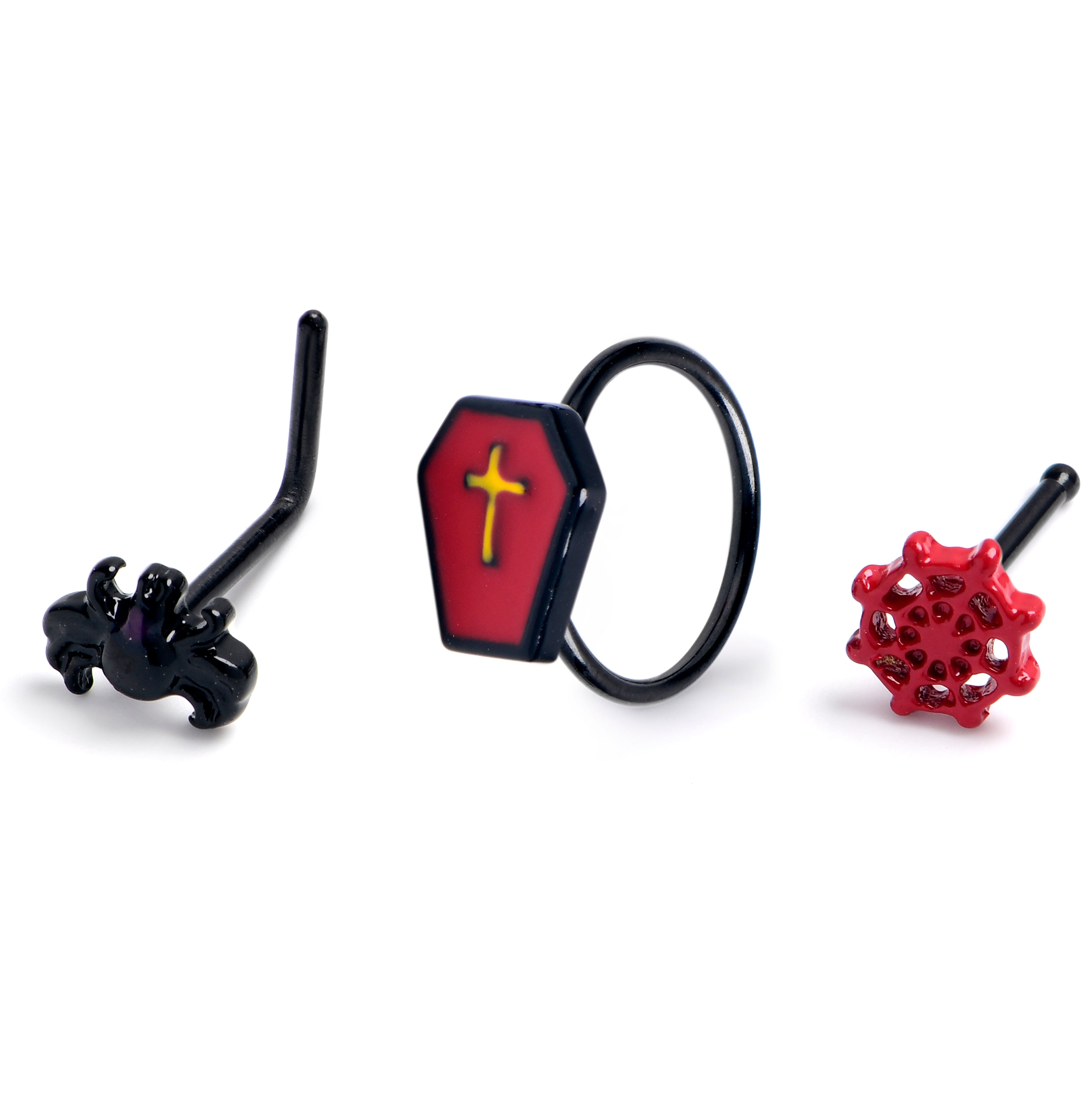 20G Black Coffin Spiderweb Halloween Nose Hoop Bone Set of3