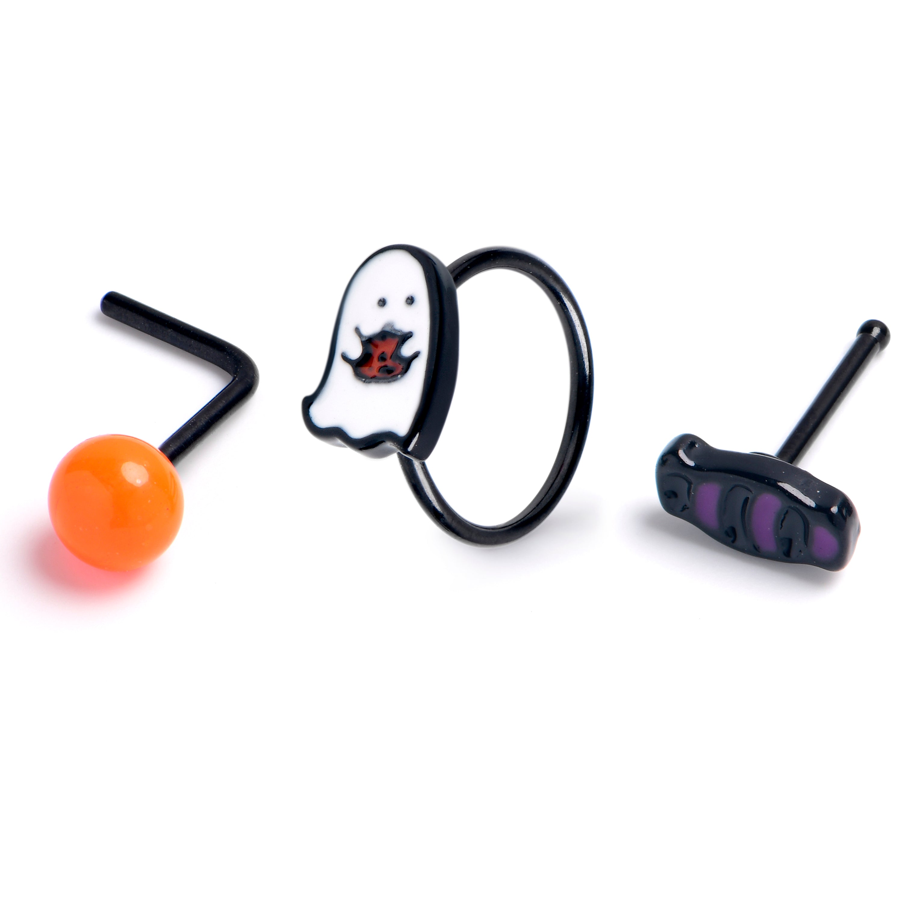 20G Black Candy Ghost Halloween Nose Bone Hoop Set of3