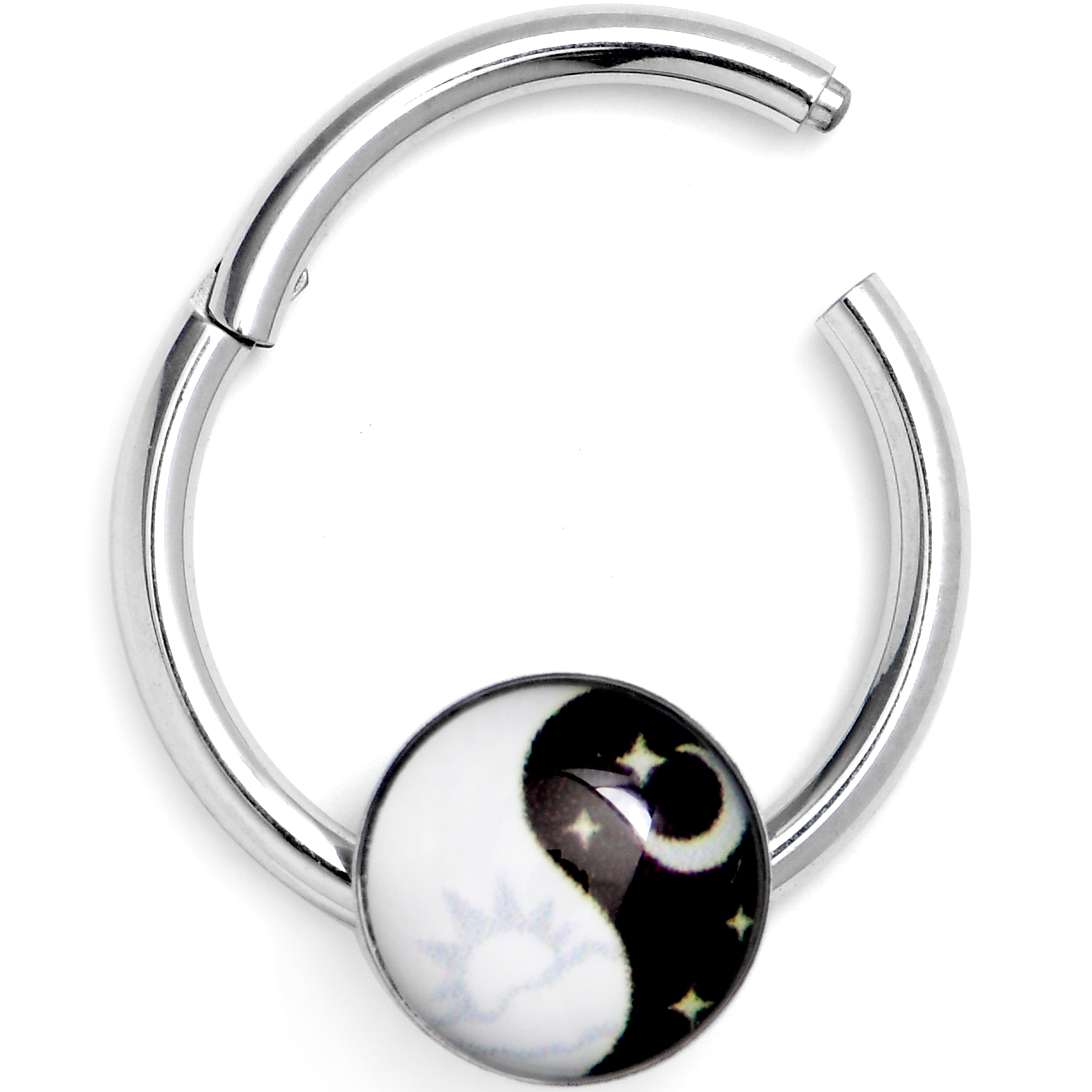 16G 3/8 Night and Day Yin Yang Hinged Segment Ring