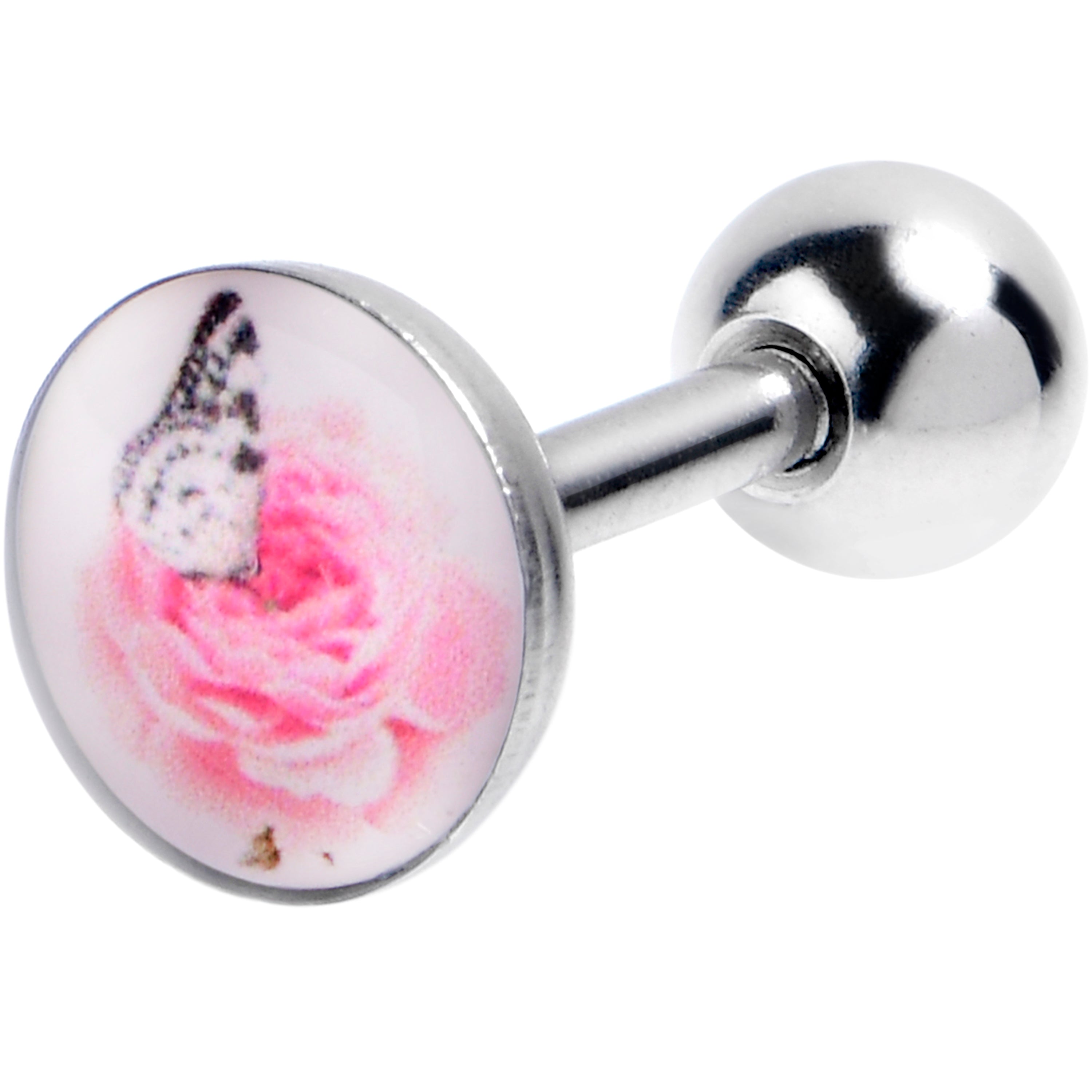 16G 1/4 Butterfly Pink Rose Cartilage Tragus Earring