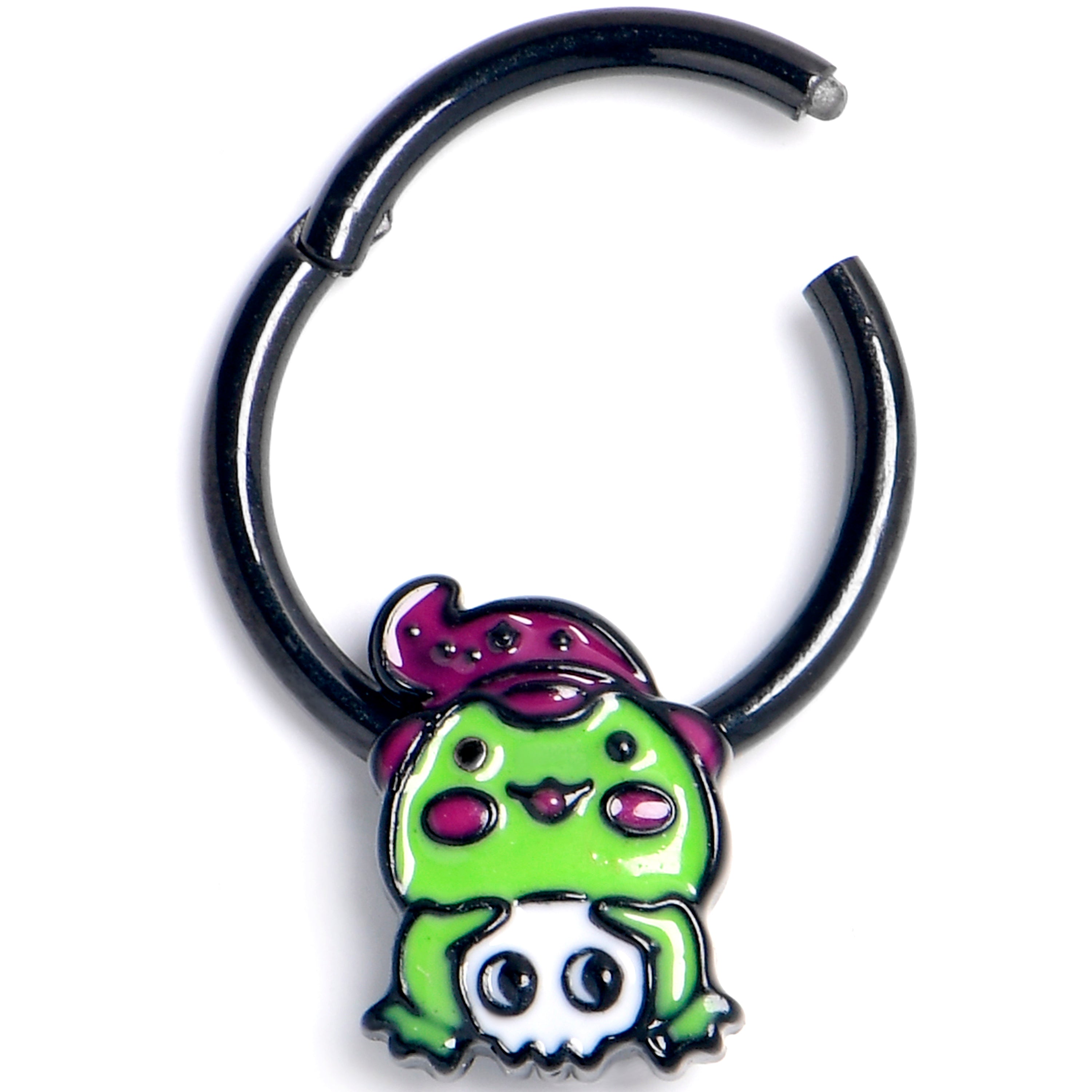 16G 3/8 Black Witch Frog Skull Halloween Hinged Segment Ring