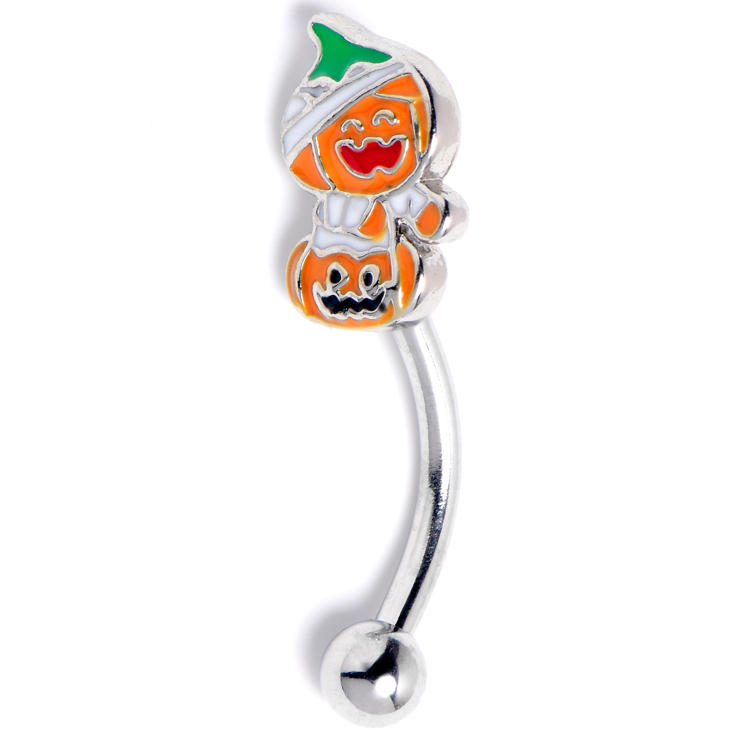 16G 5/16 Mummy Pumpkin Jack OLantern Curved Eyebrow Ring