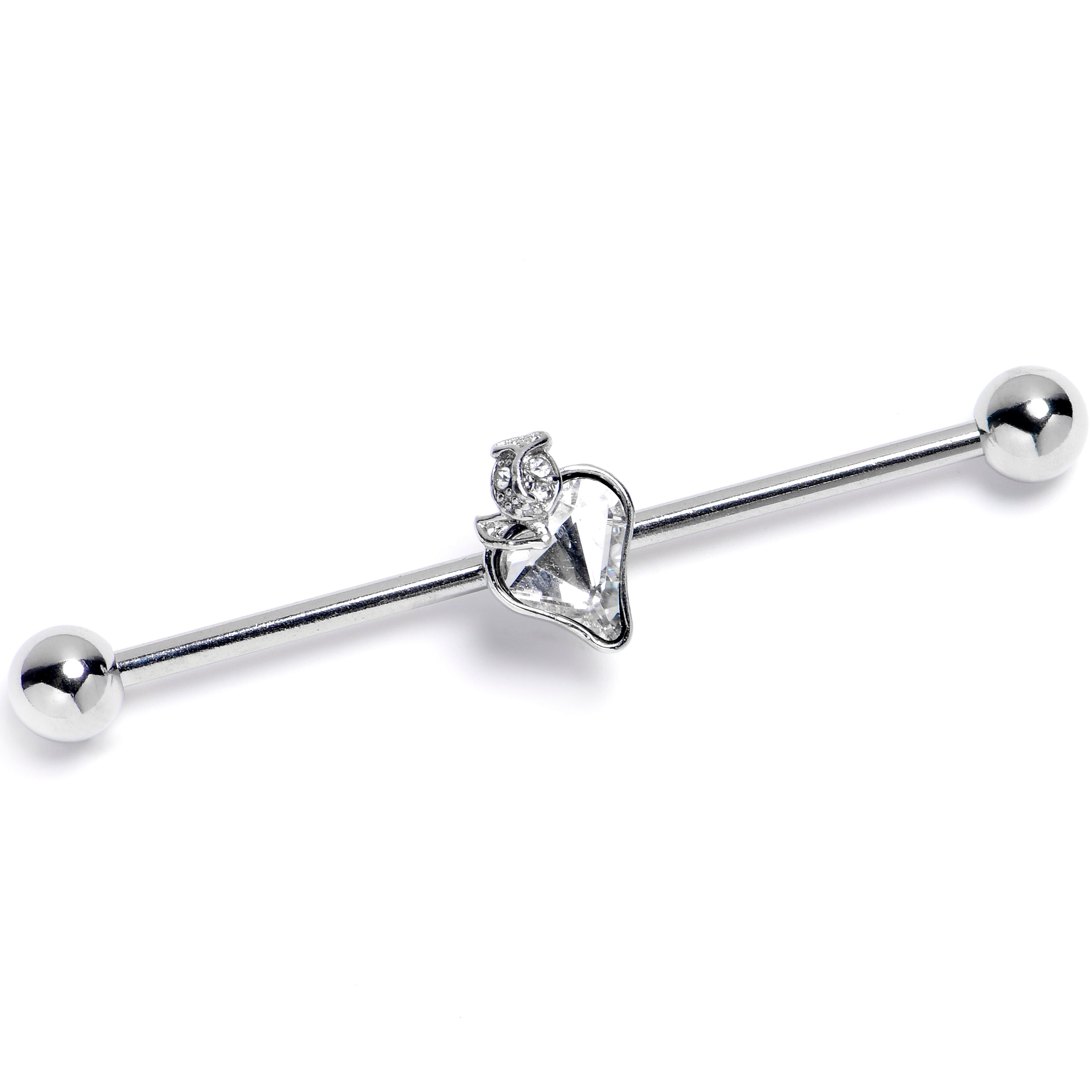 14G Clear Gem Strawberry Love Heart Industrial Barbell 38mm