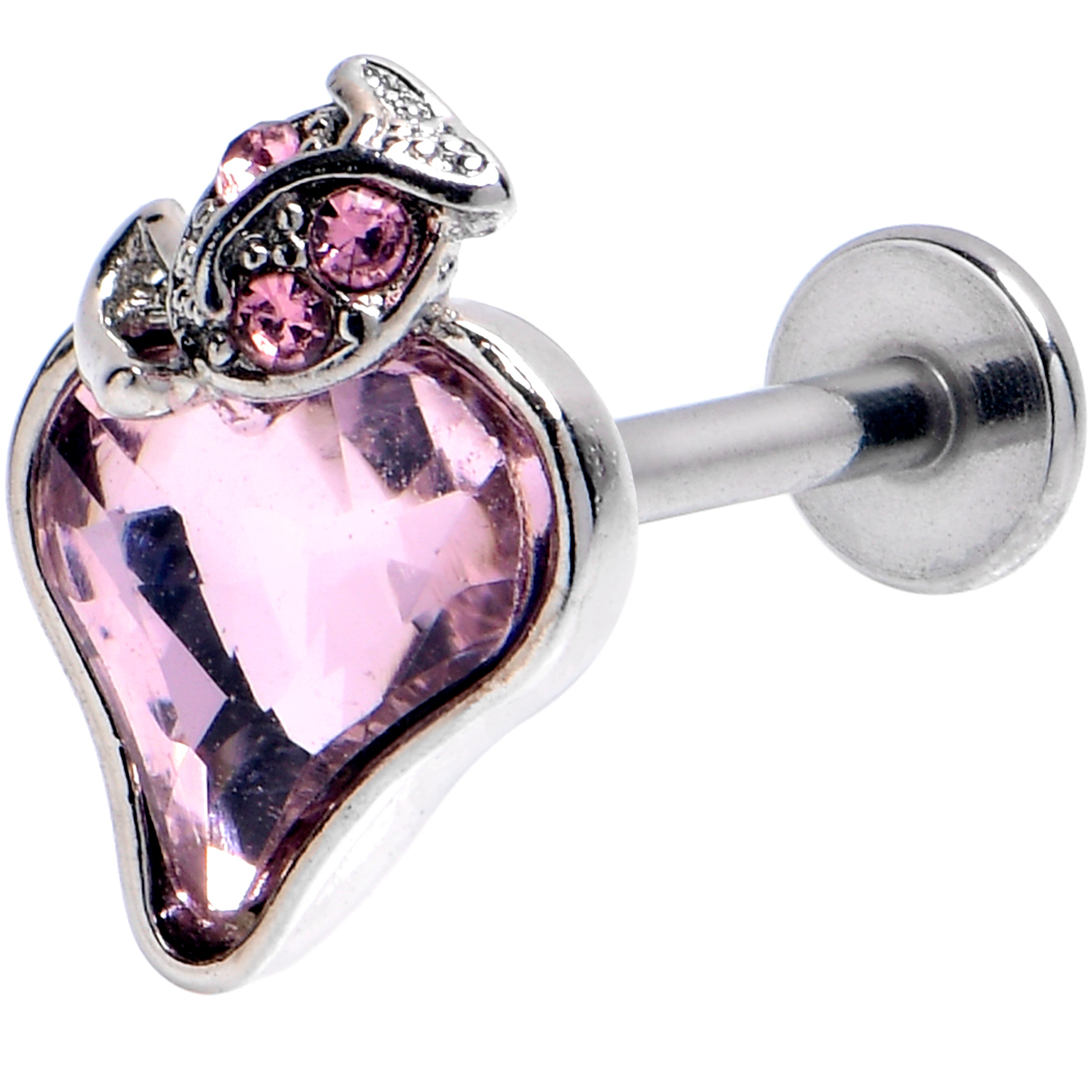 16G 5/16 Pink Gem Strawberry Love Heart Labret Monroe Tragus