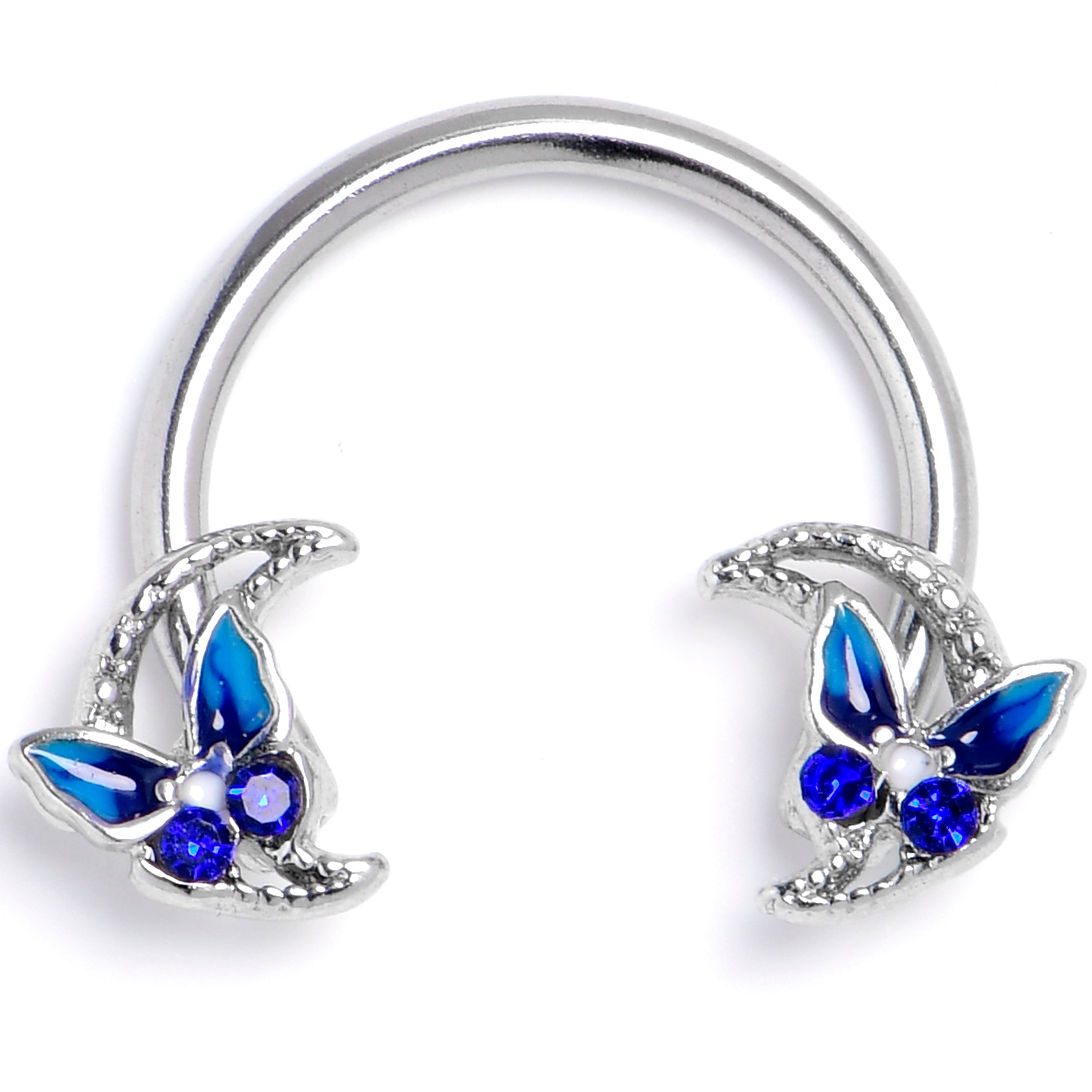 16G 3/8 Blue Gem Butterfly Beauty Blue Horseshoe Circular Barbell