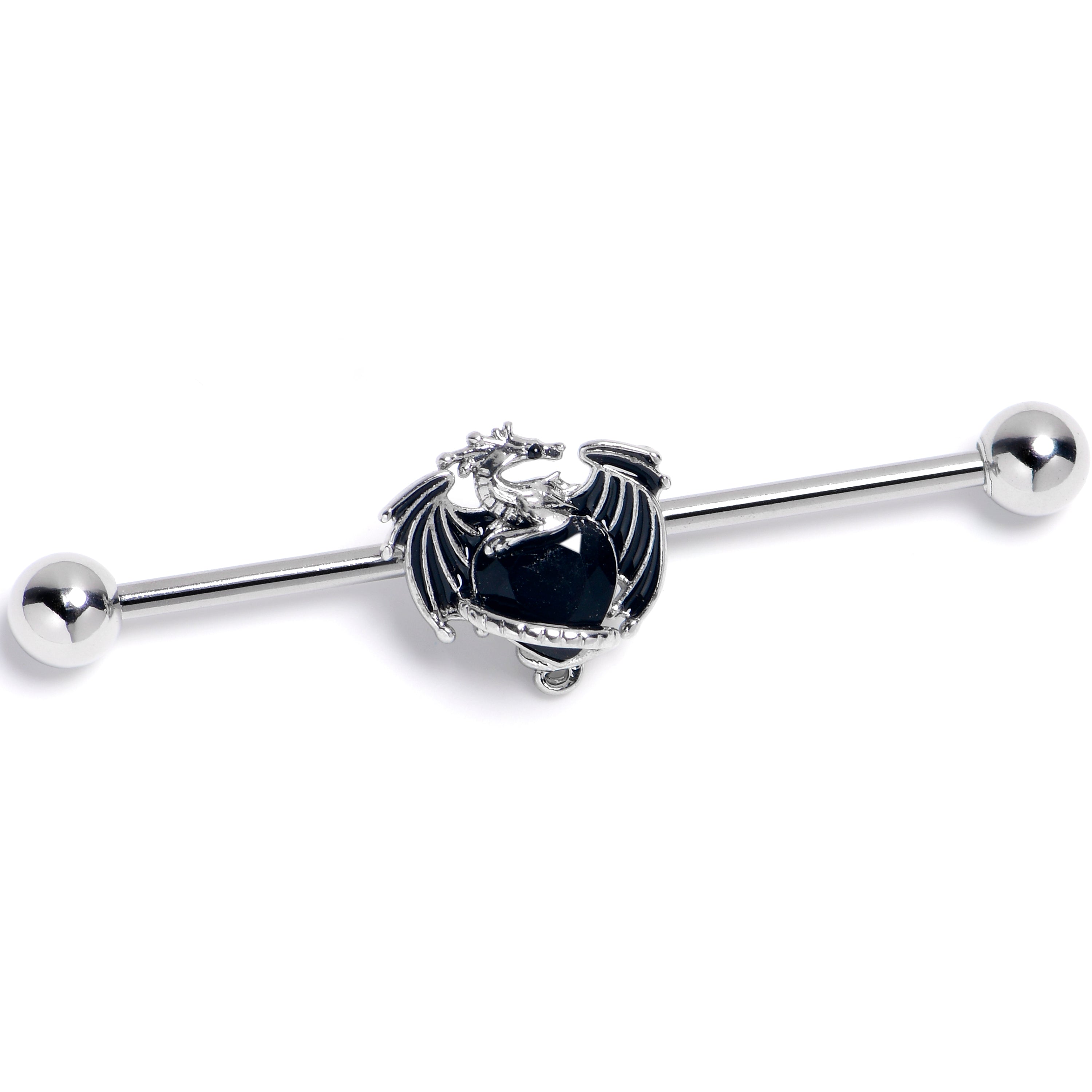 14G Black Gem Heart of Dragon Industrial Barbell 38mm