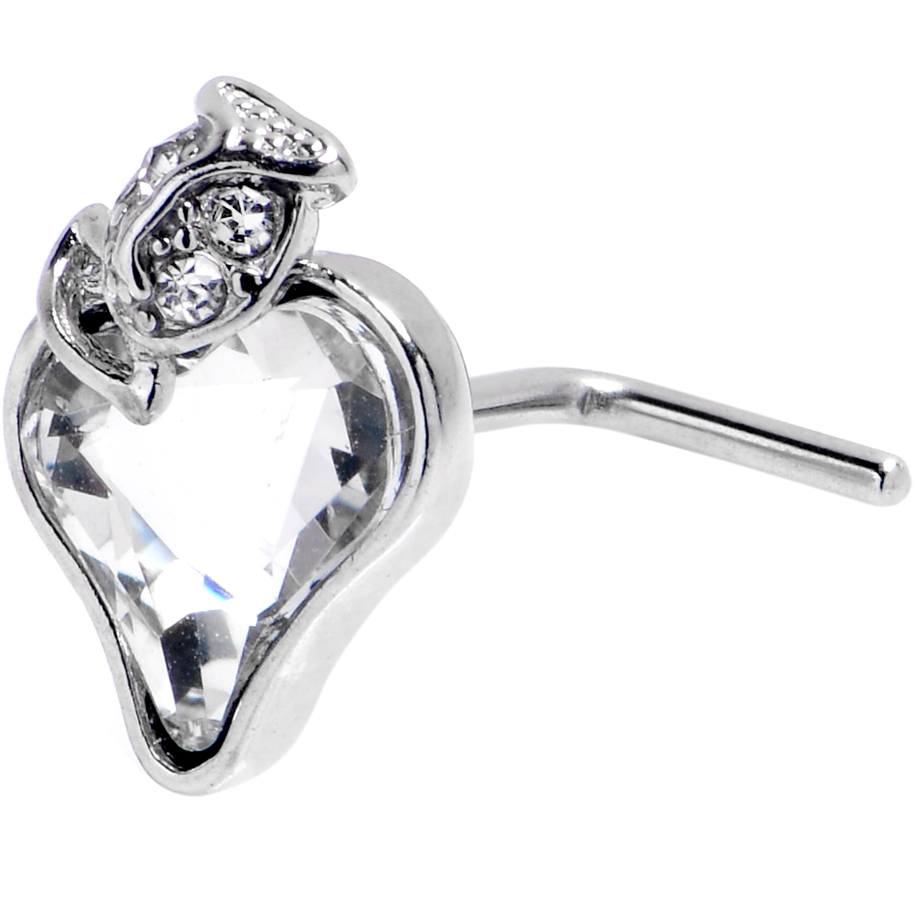 20G 7mm Clear Gem Strawberry Love L Shape Nose Ring
