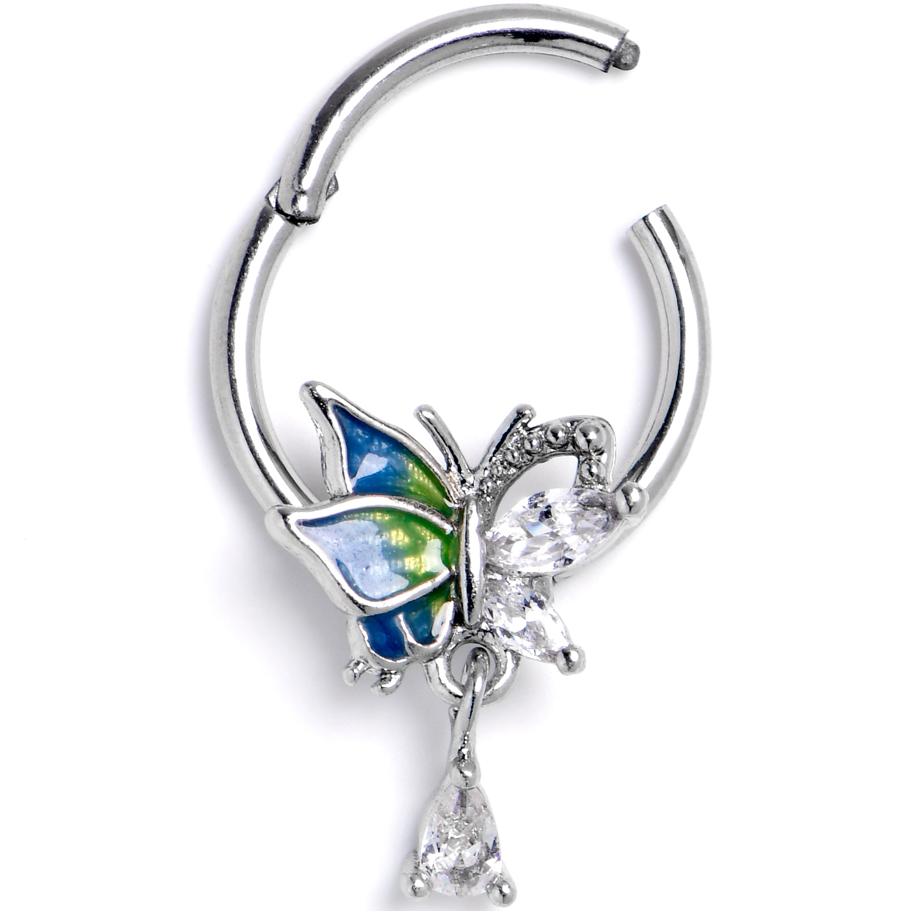 16G 3/8 Clear CZ Gem Dazzling Beauty Butterfly Hinged Segment Ring