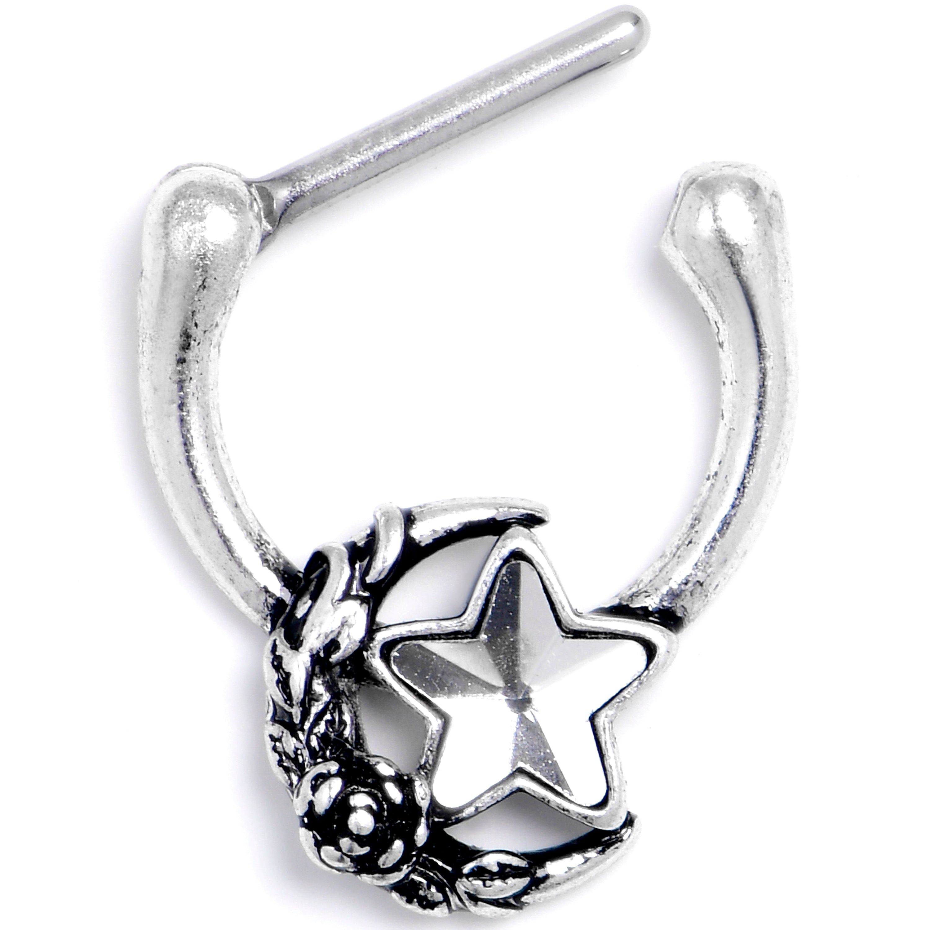 16G 5/16 Clear Gem Ornate Moon Star Cartilage Clicker